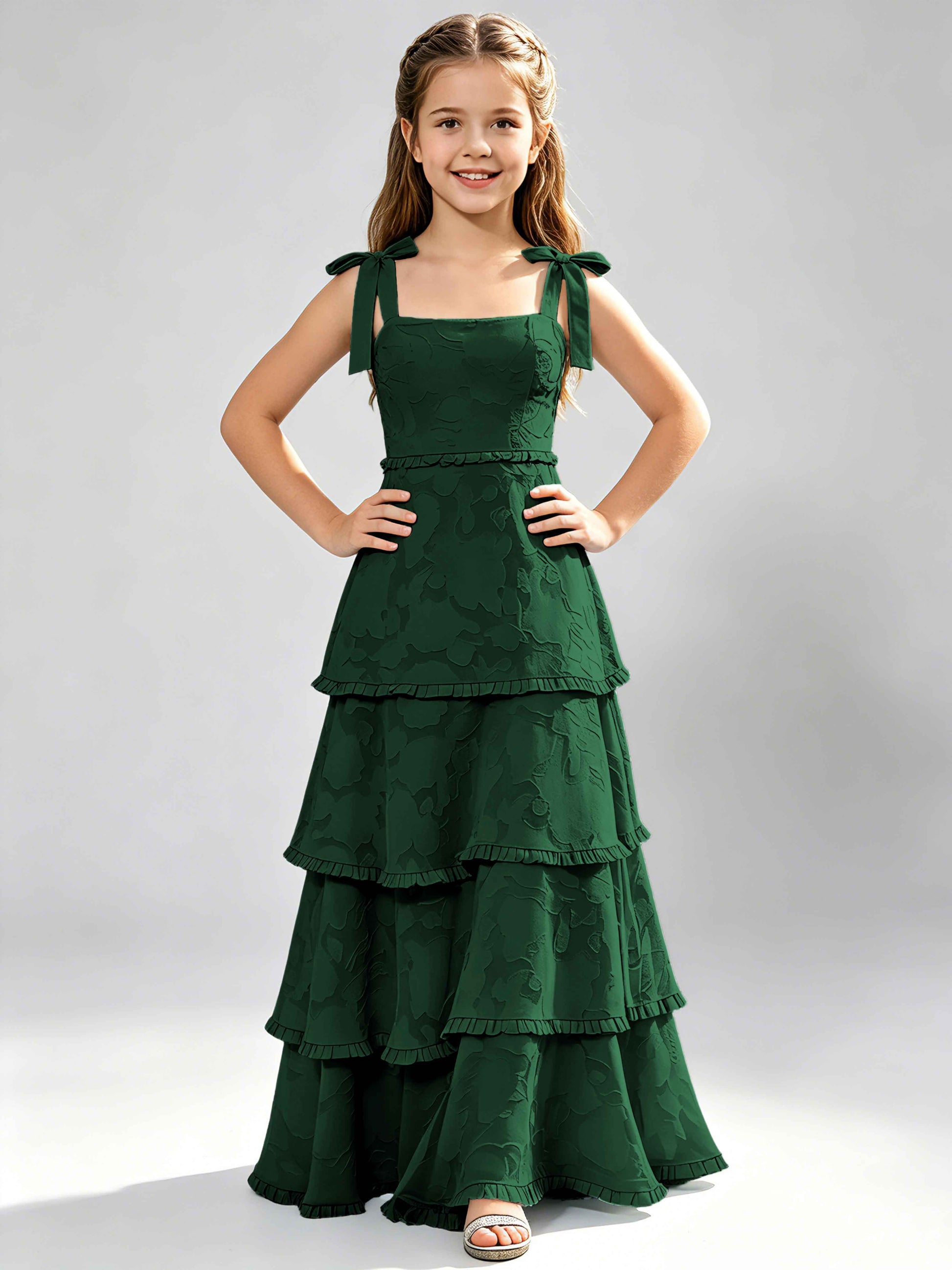 Spaghetti Straps Floral Burnout Chiffon Junior Bridesmaid Dresses