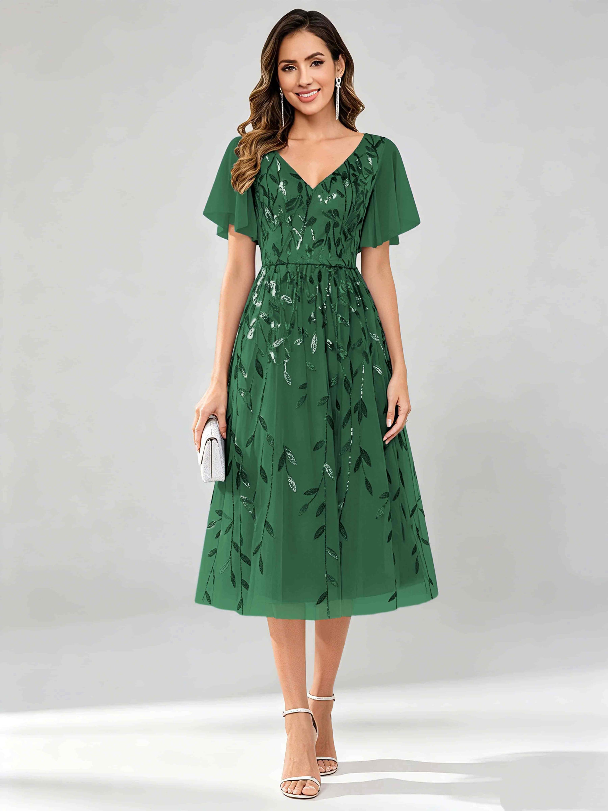 Modern A-Line Leaf Sequins Mother of the Bride & Groom Dresses