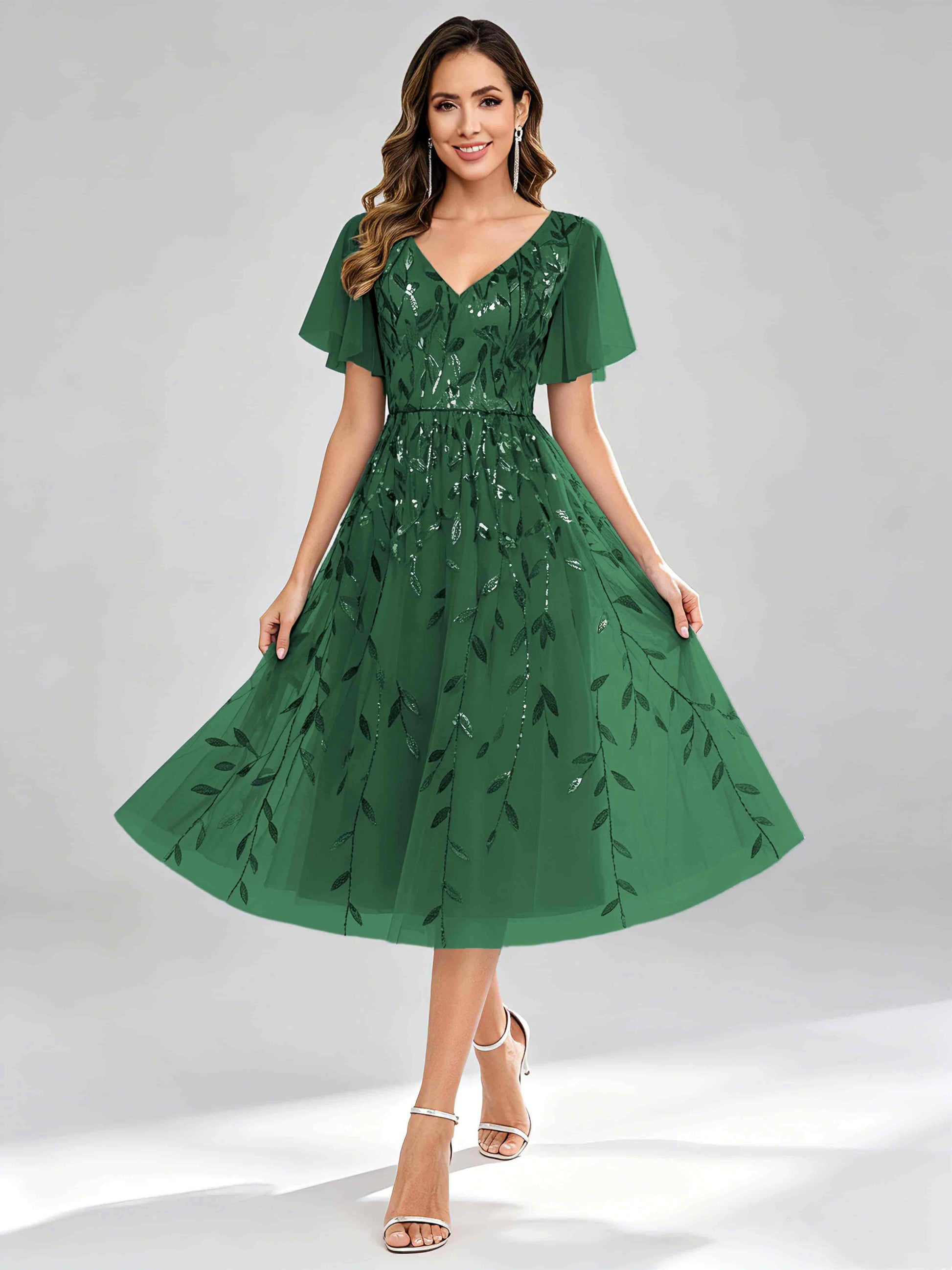 Modern A-Line Leaf Sequins Mother of the Bride & Groom Dresses
