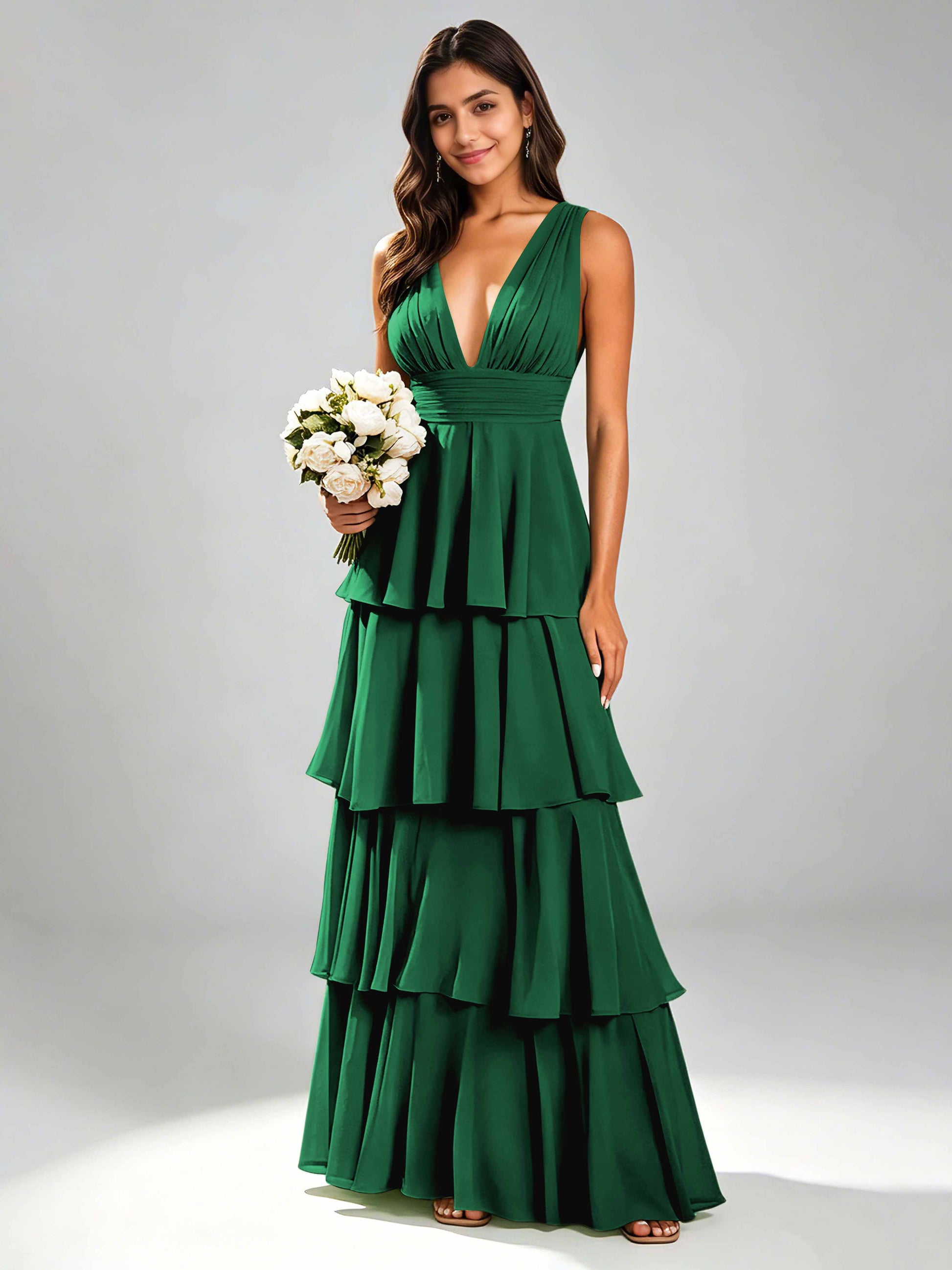 Tiered Chiffon Bridesmaid Dress for Wedding Garden Party