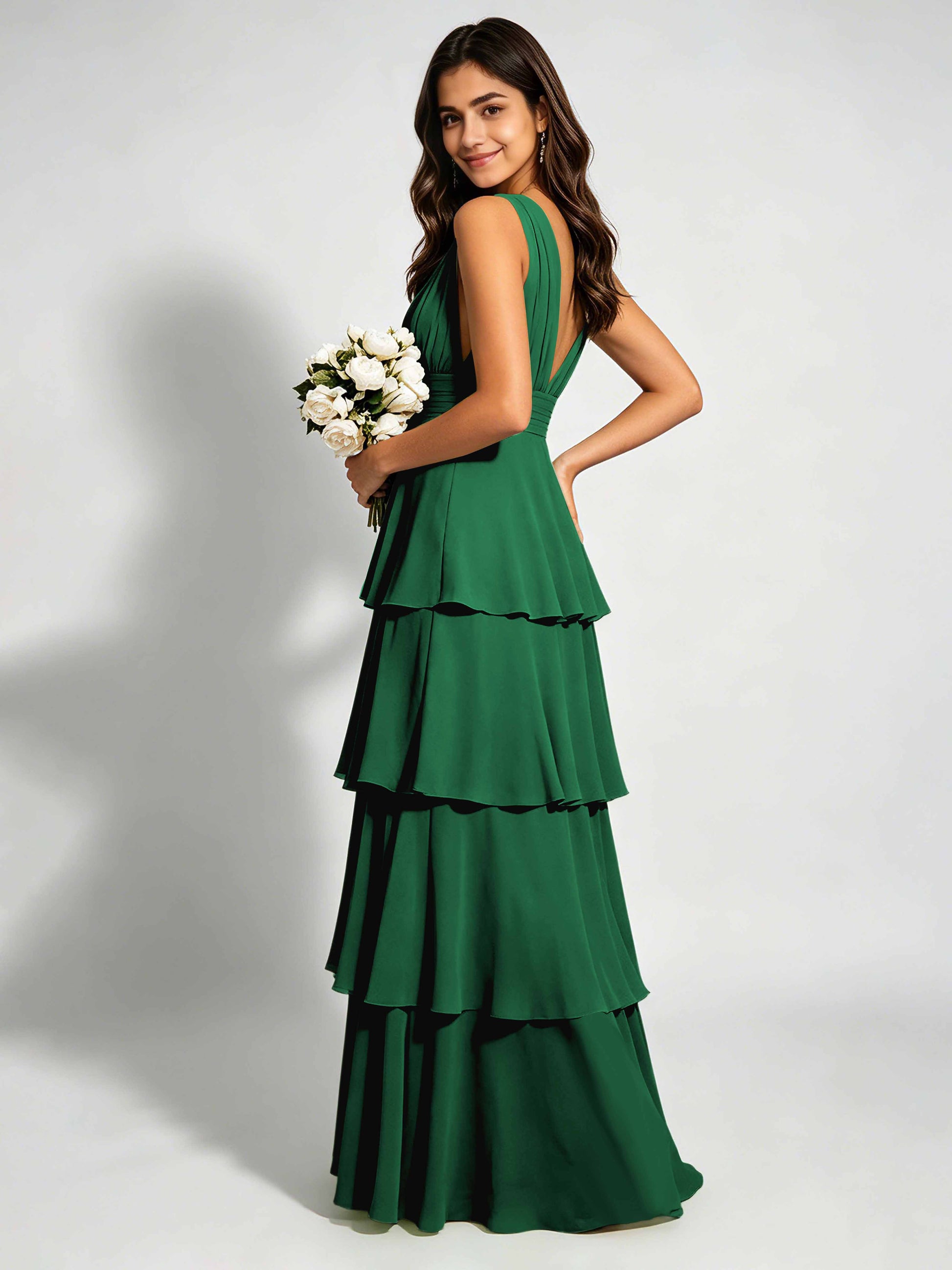 Tiered Chiffon Bridesmaid Dress for Wedding Garden Party