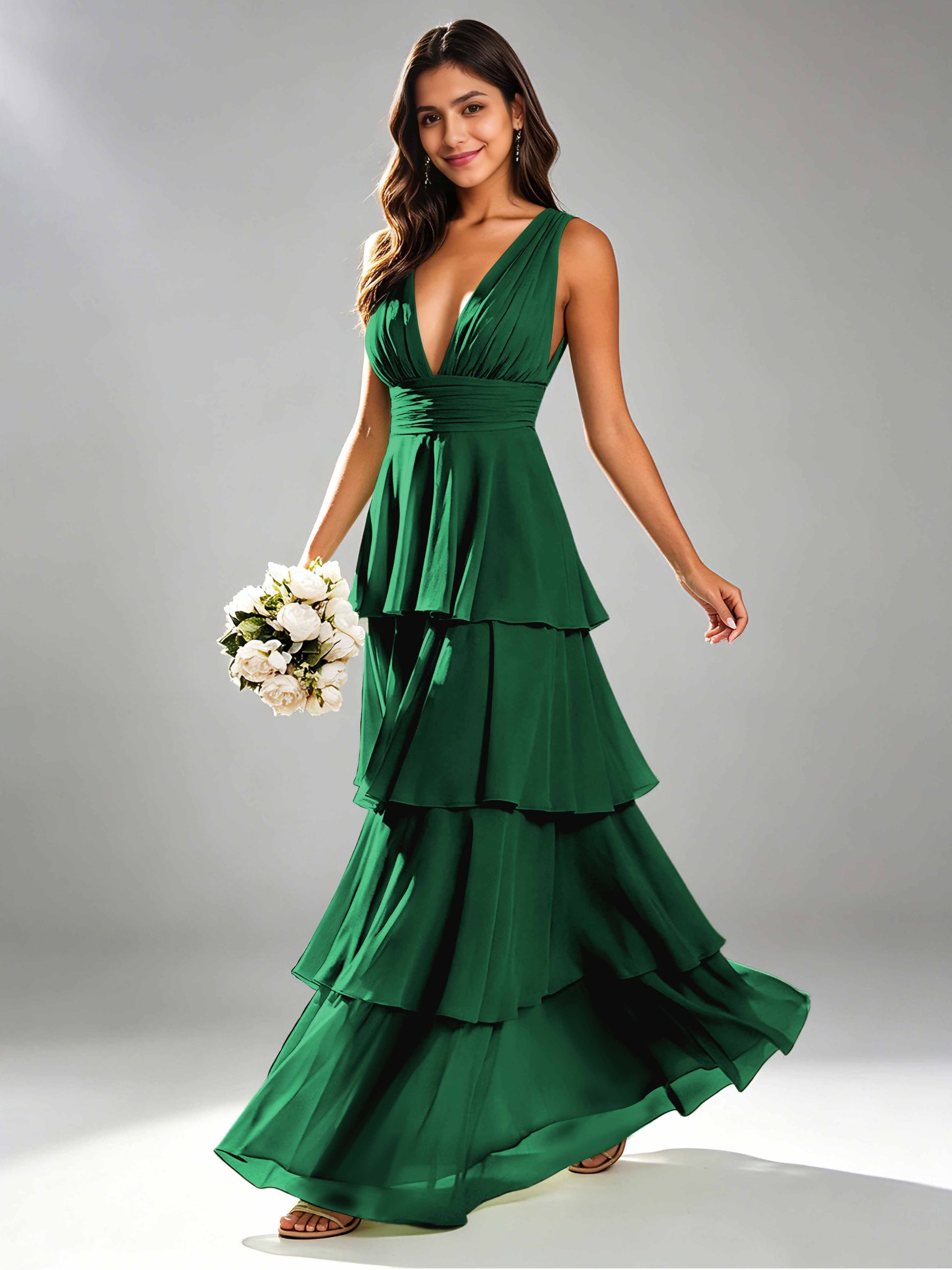 Tiered Chiffon Bridesmaid Dress for Wedding Garden Party