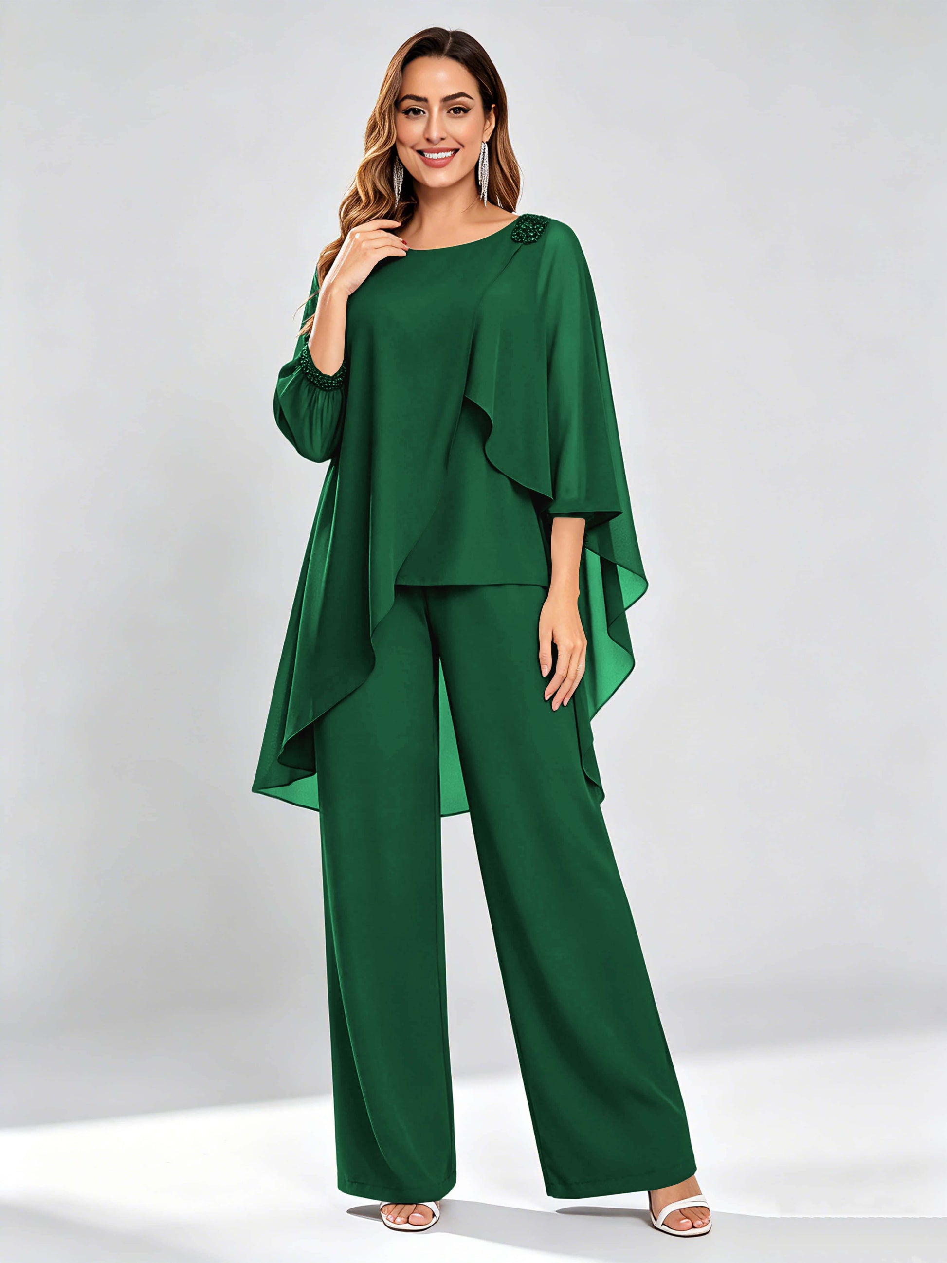 Asymmetric Chiffon 2 Pieces Mother of The Bride Pant Suits