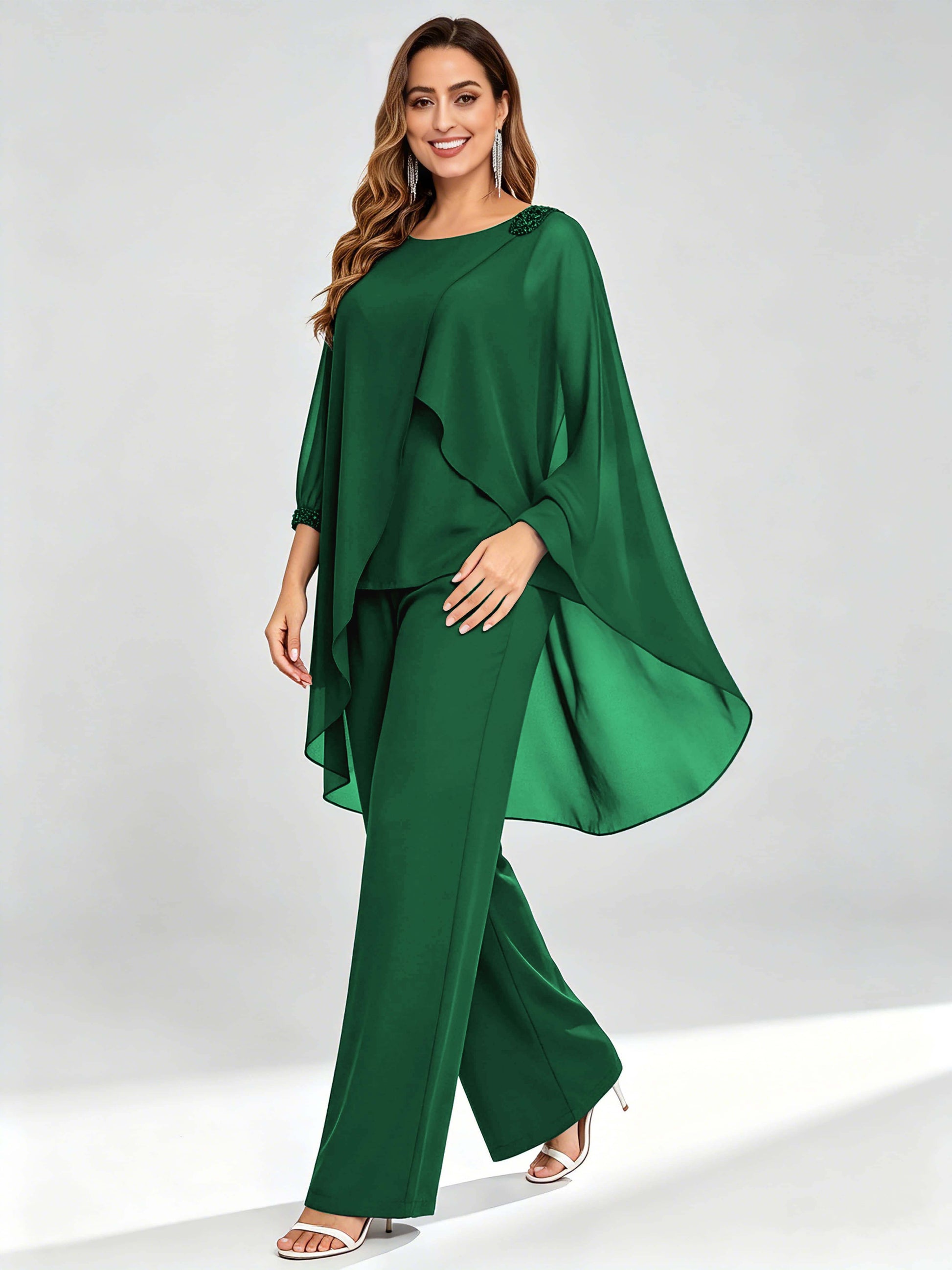 Asymmetric Chiffon 2 Pieces Mother of The Bride Pant Suits