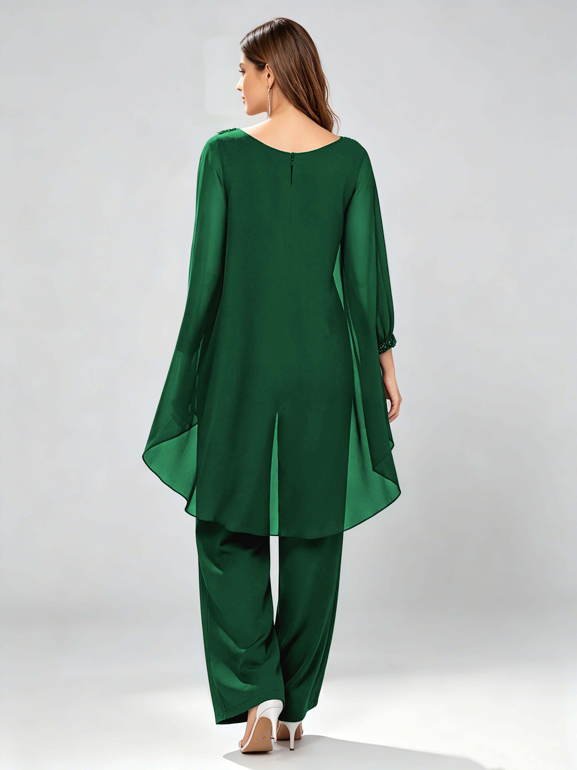 Asymmetric Chiffon 2 Pieces Mother of The Bride Pant Suits