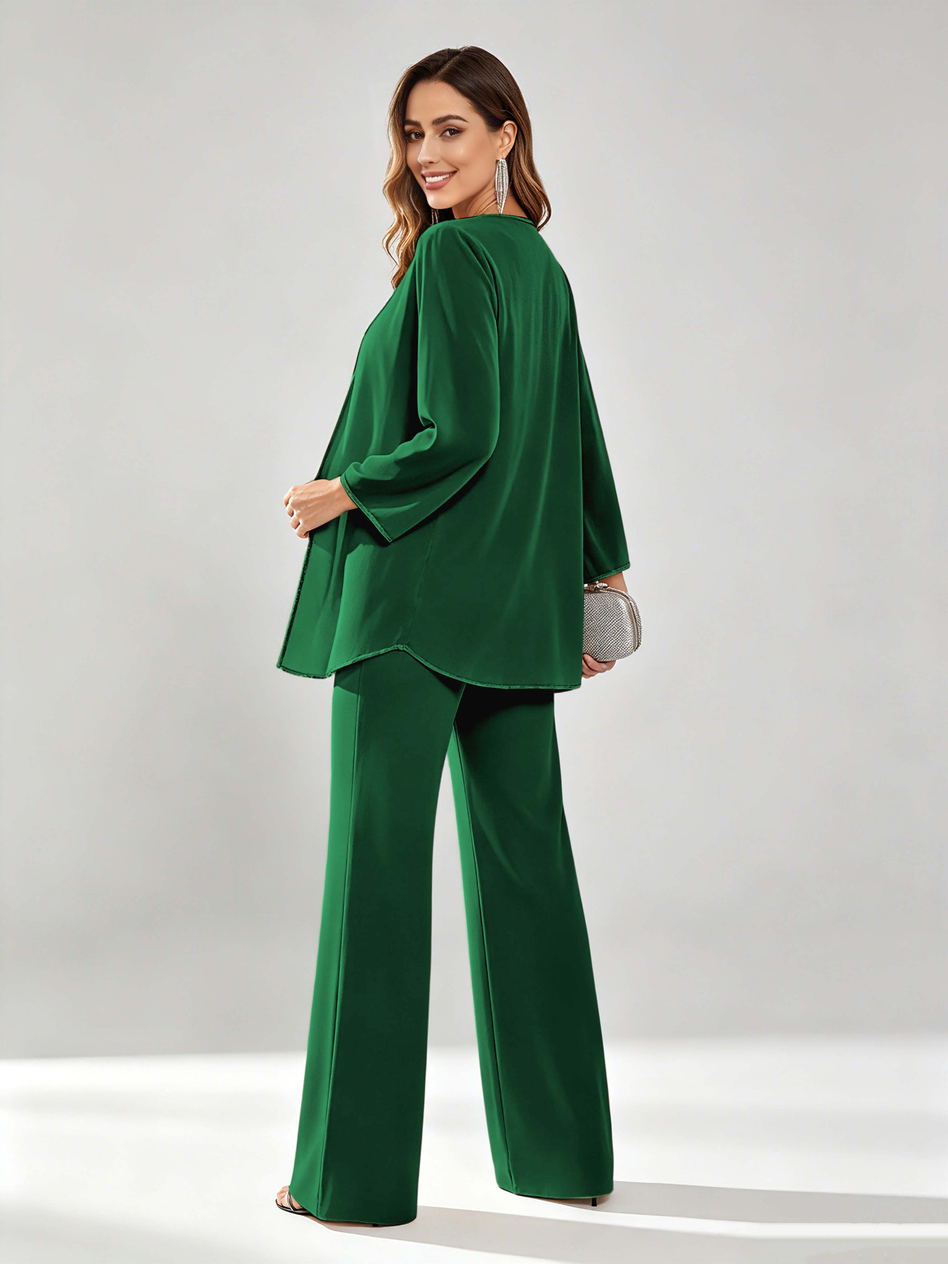 Chiffon Sequin 3 Pieces Mother of The Bride Pant Suits for Women