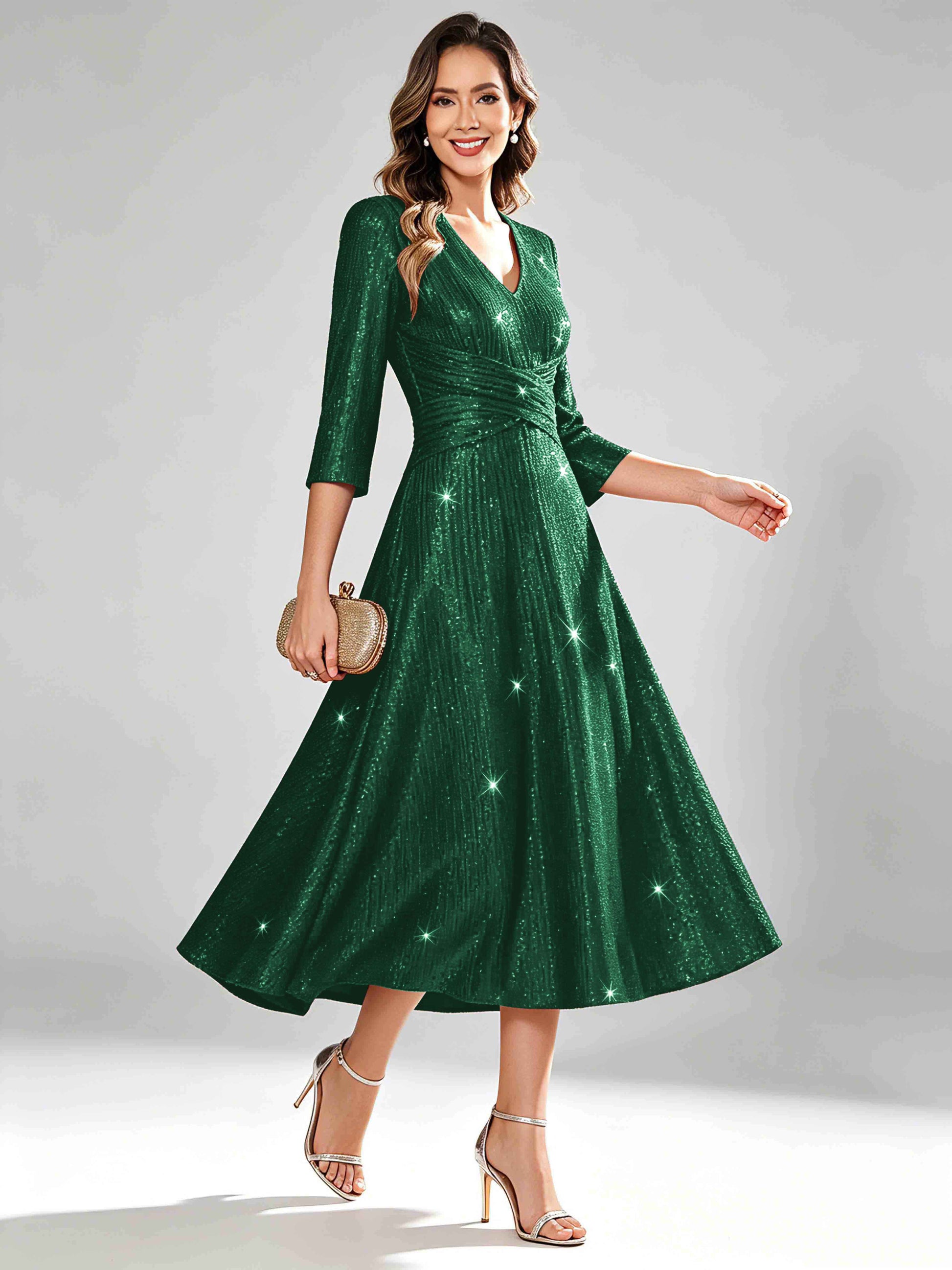 Sequin Sparkly 3/4 Sleeve Dressy Mother of The Bride Dresses