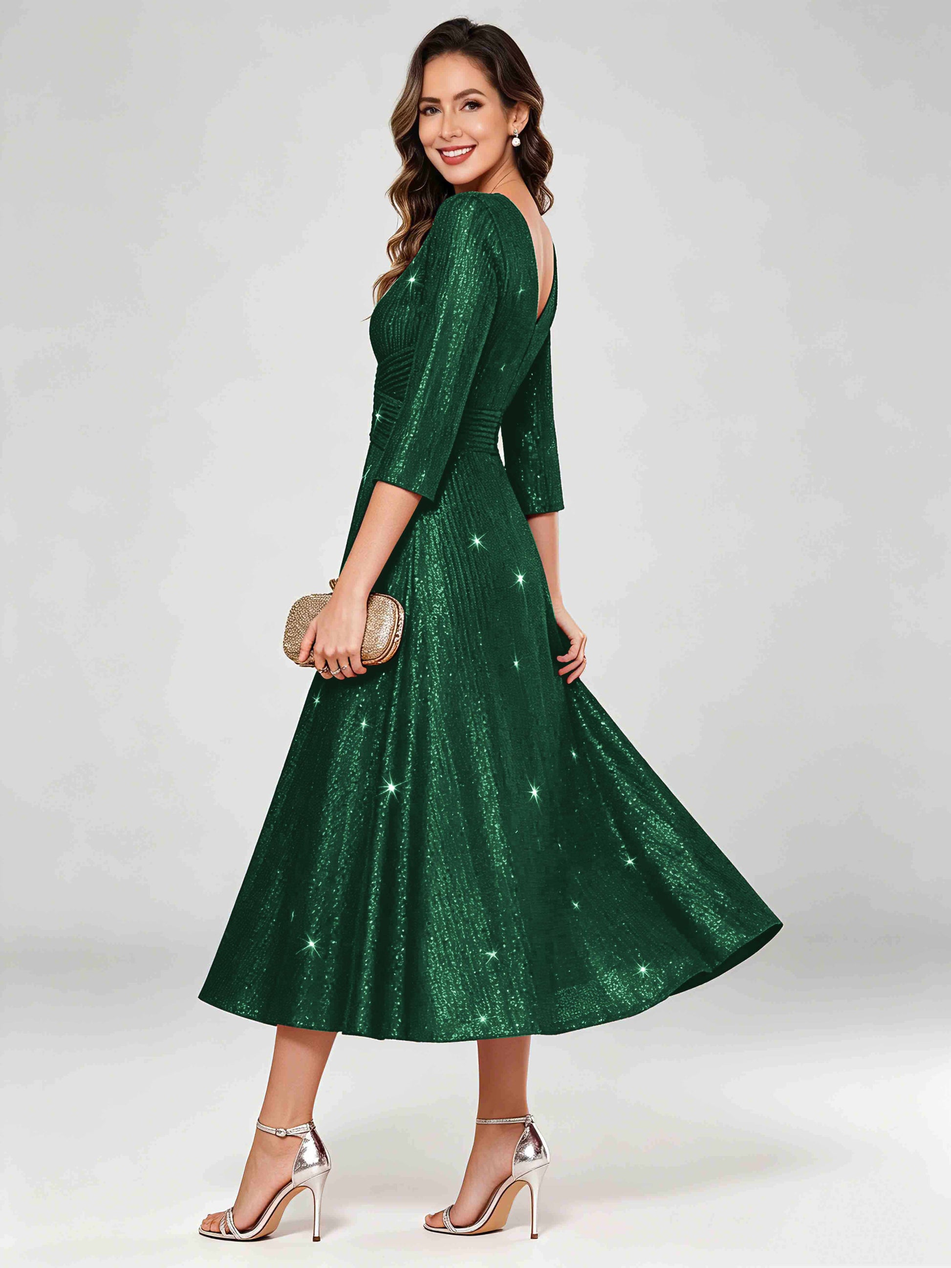 Sequin Sparkly 3/4 Sleeve Dressy Mother of The Bride Dresses