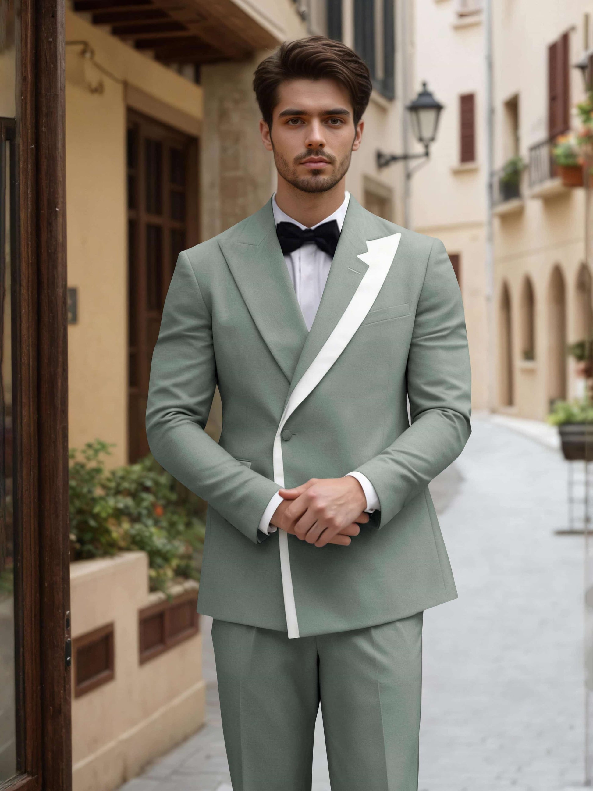Trim Detail Timeless Peak Lapel Men's One Button 2 Pieces Wedding Suits