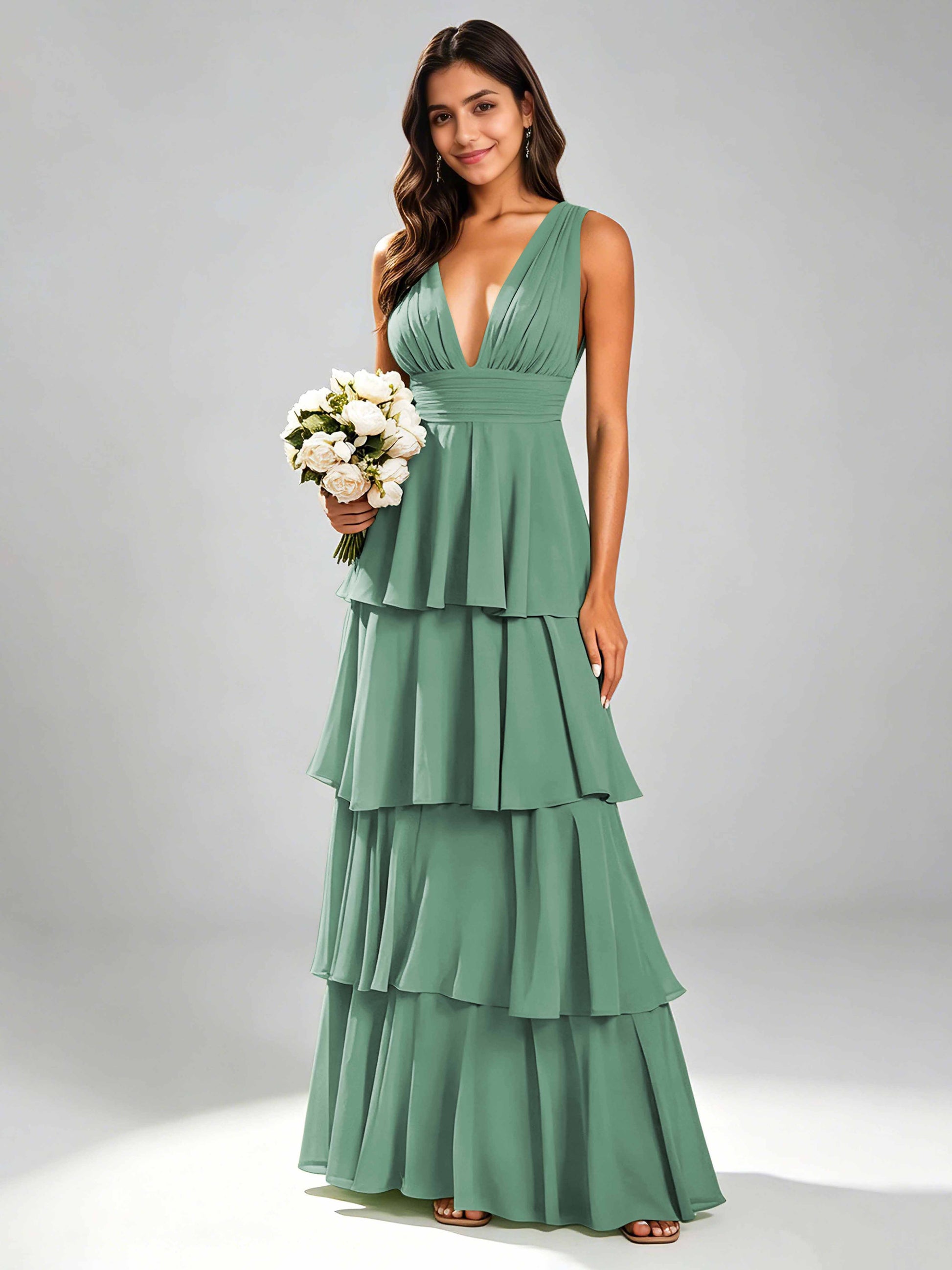 Tiered Chiffon Bridesmaid Dress for Wedding Garden Party
