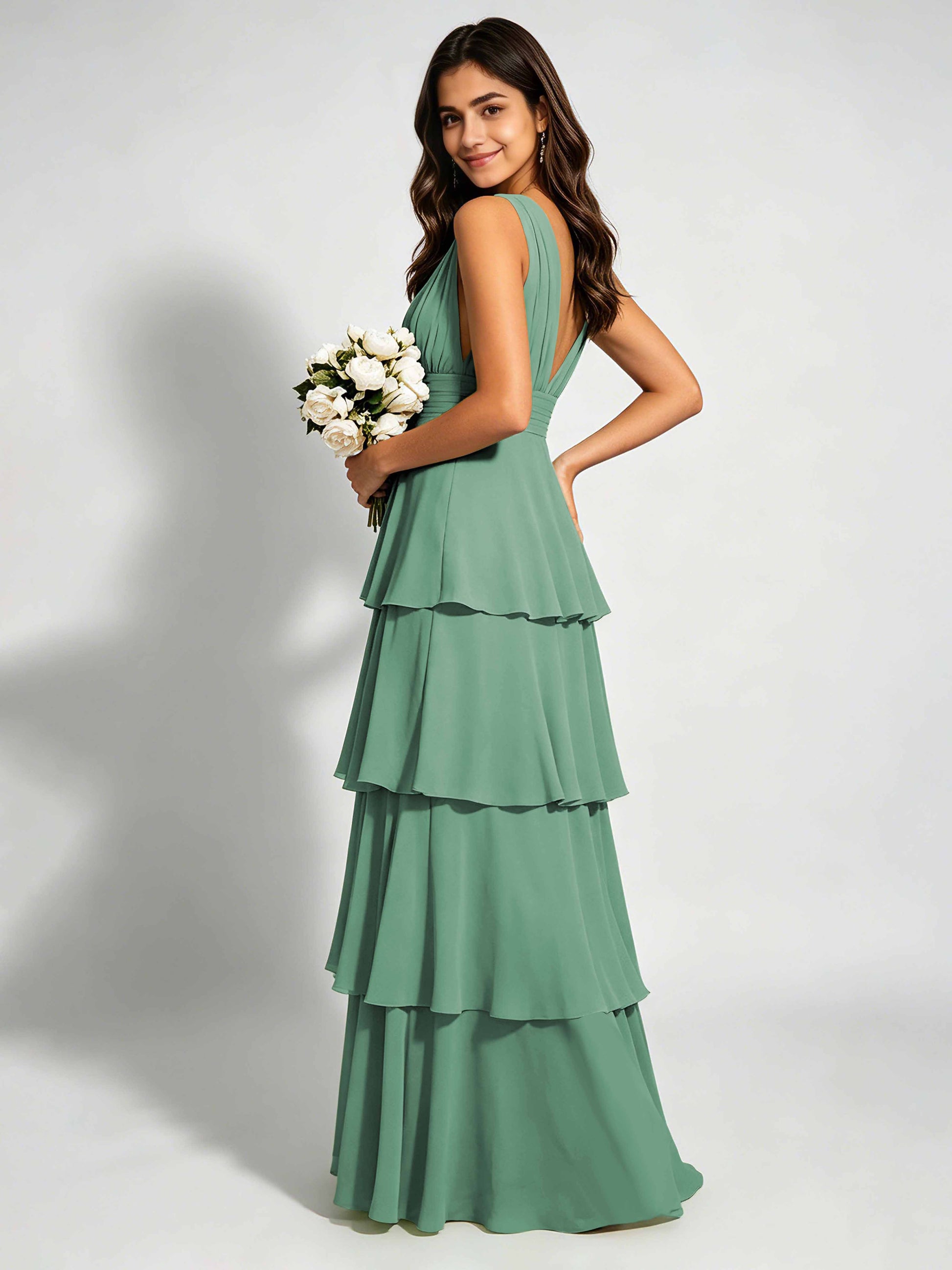 Tiered Chiffon Bridesmaid Dress for Wedding Garden Party