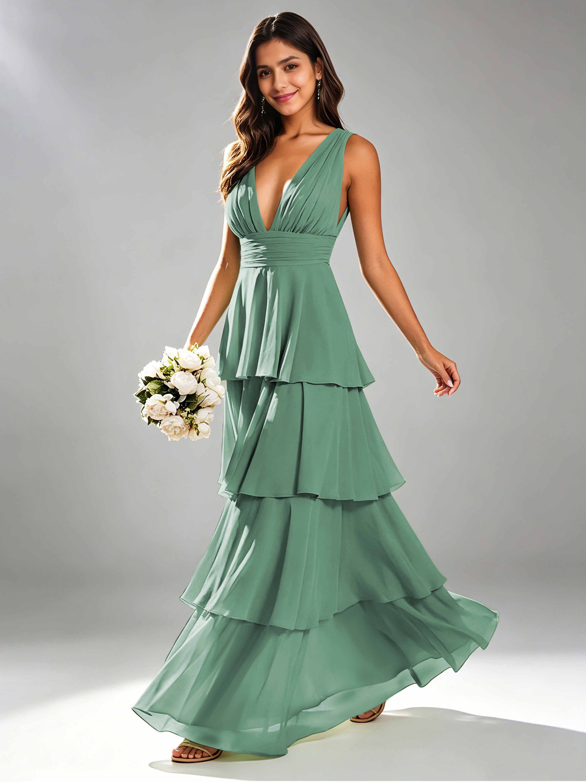 Tiered Chiffon Bridesmaid Dress for Wedding Garden Party