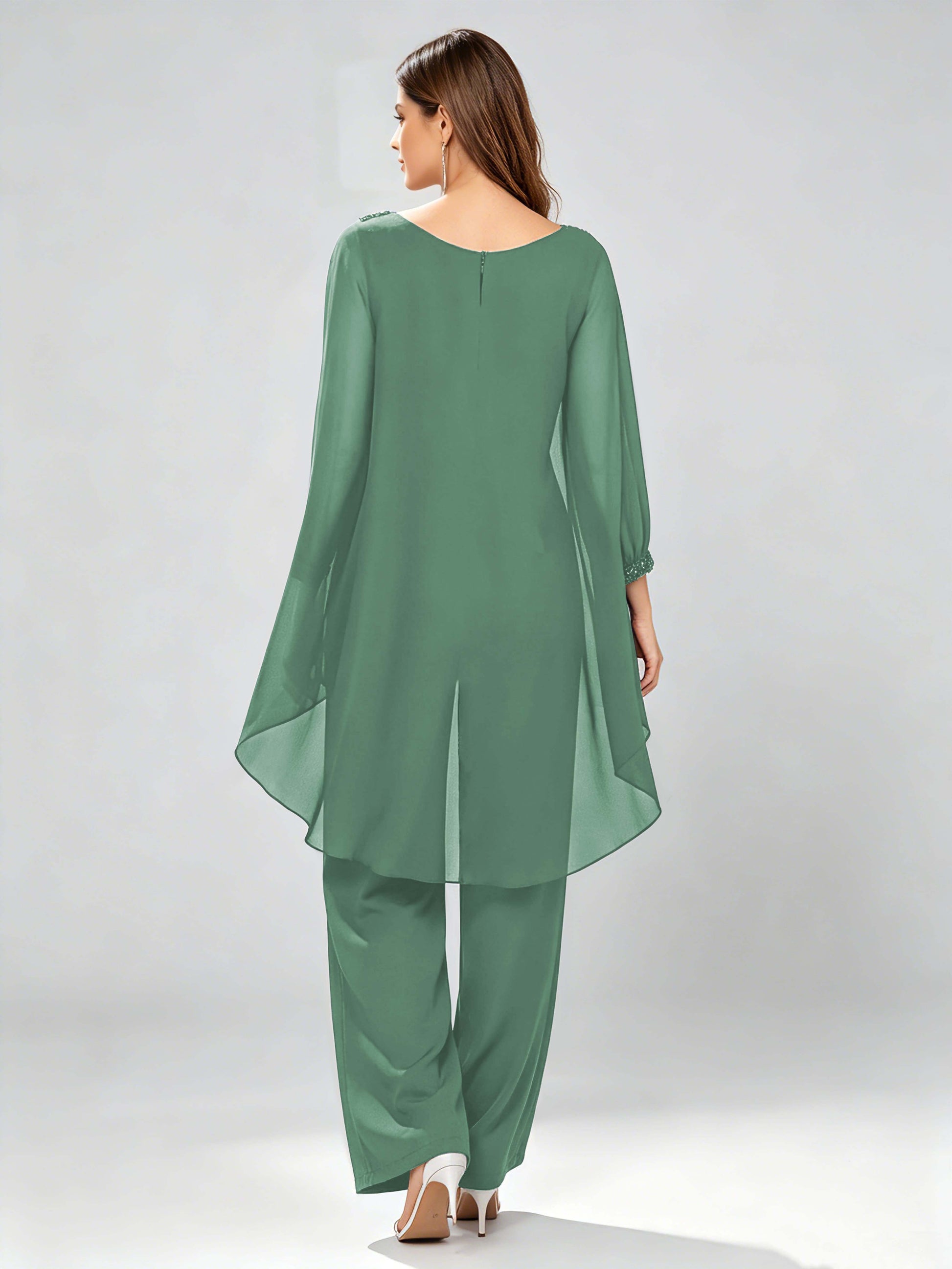 Asymmetric Chiffon 2 Pieces Mother of The Bride Pant Suits