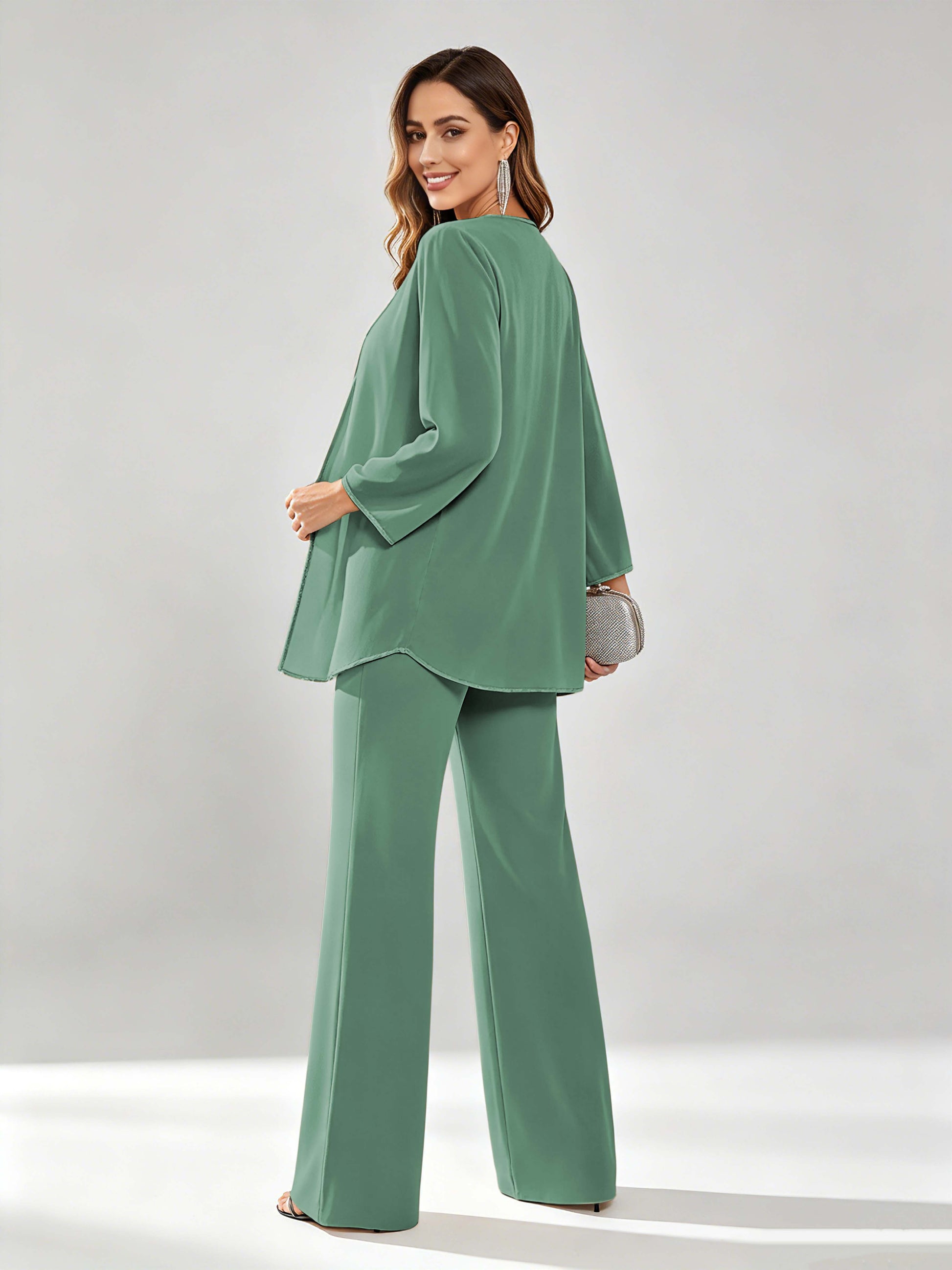 Chiffon Sequin 3 Pieces Mother of The Bride Pant Suits for Women