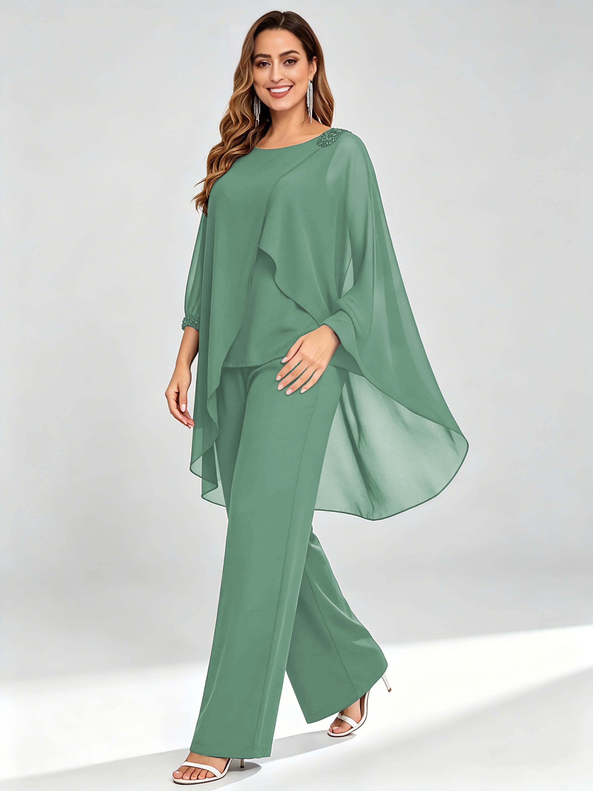 Asymmetric Chiffon 2 Pieces Mother of The Bride Pant Suits