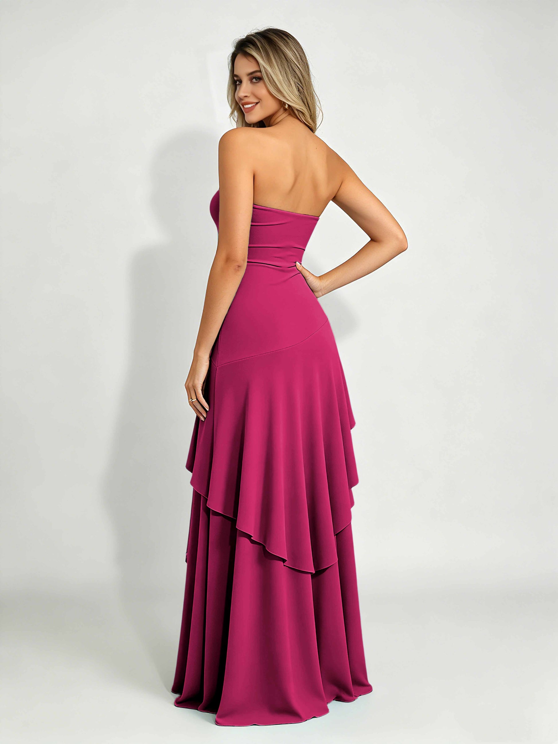 Spandex Tiered Ruffle Prom Dress High Low Homecoming Dresses