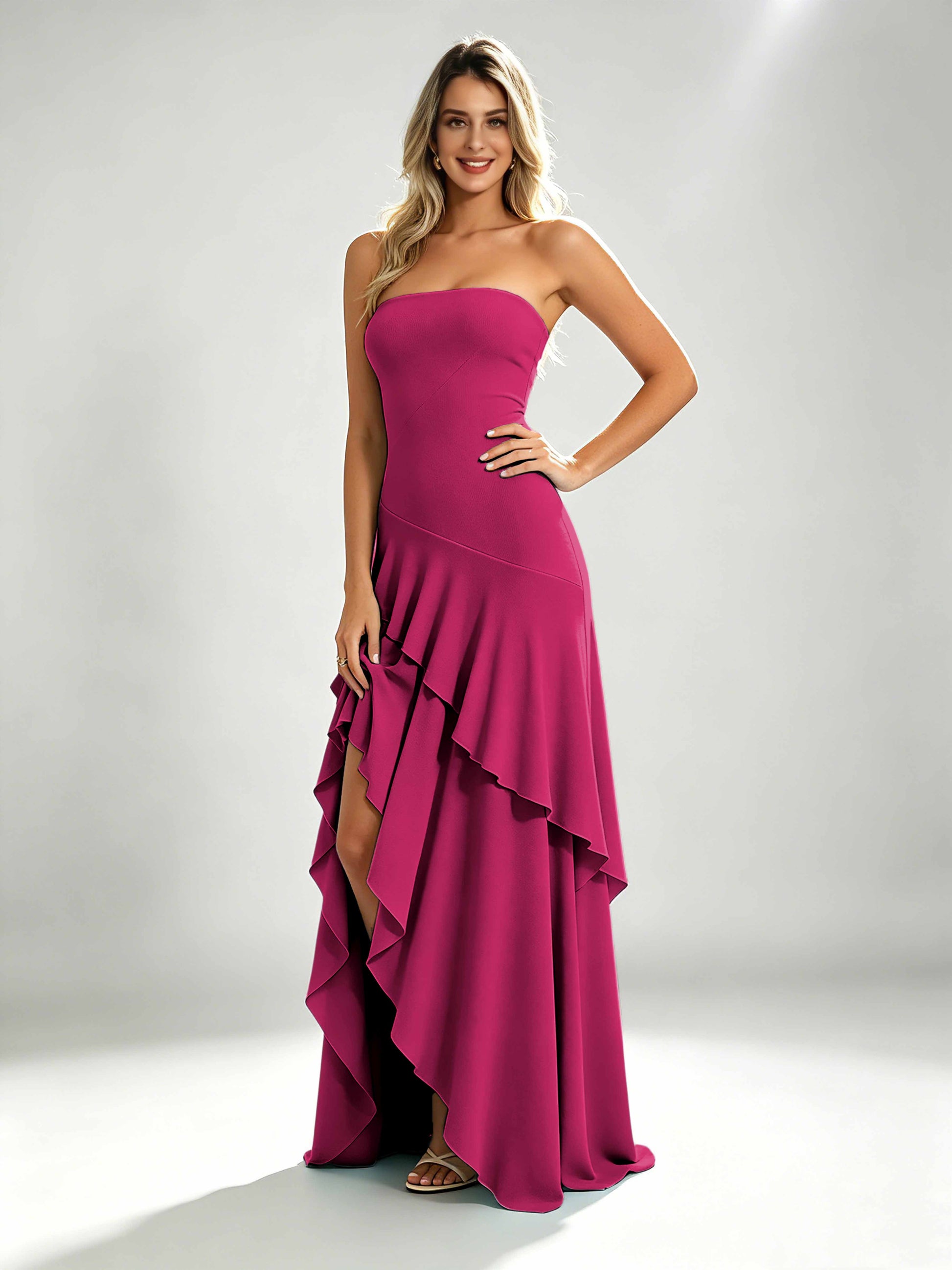 Spandex Tiered Ruffle Prom Dress High Low Homecoming Dresses