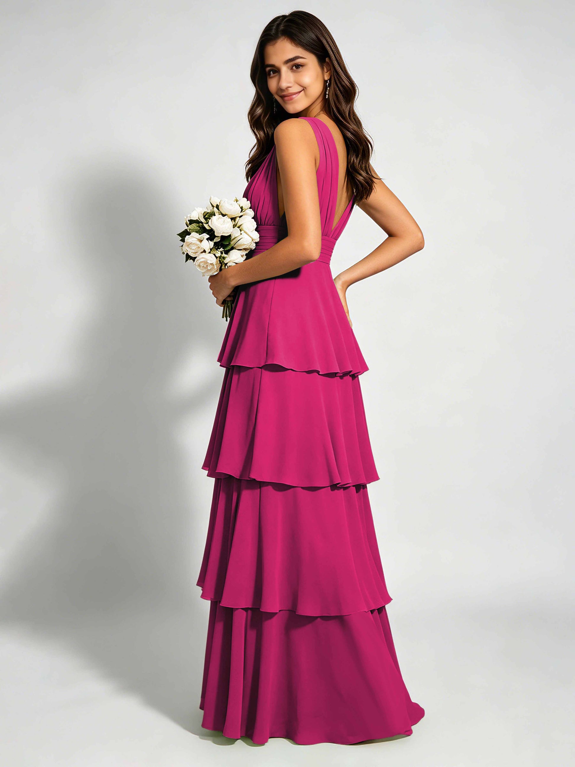 Tiered Chiffon Bridesmaid Dress for Wedding Garden Party