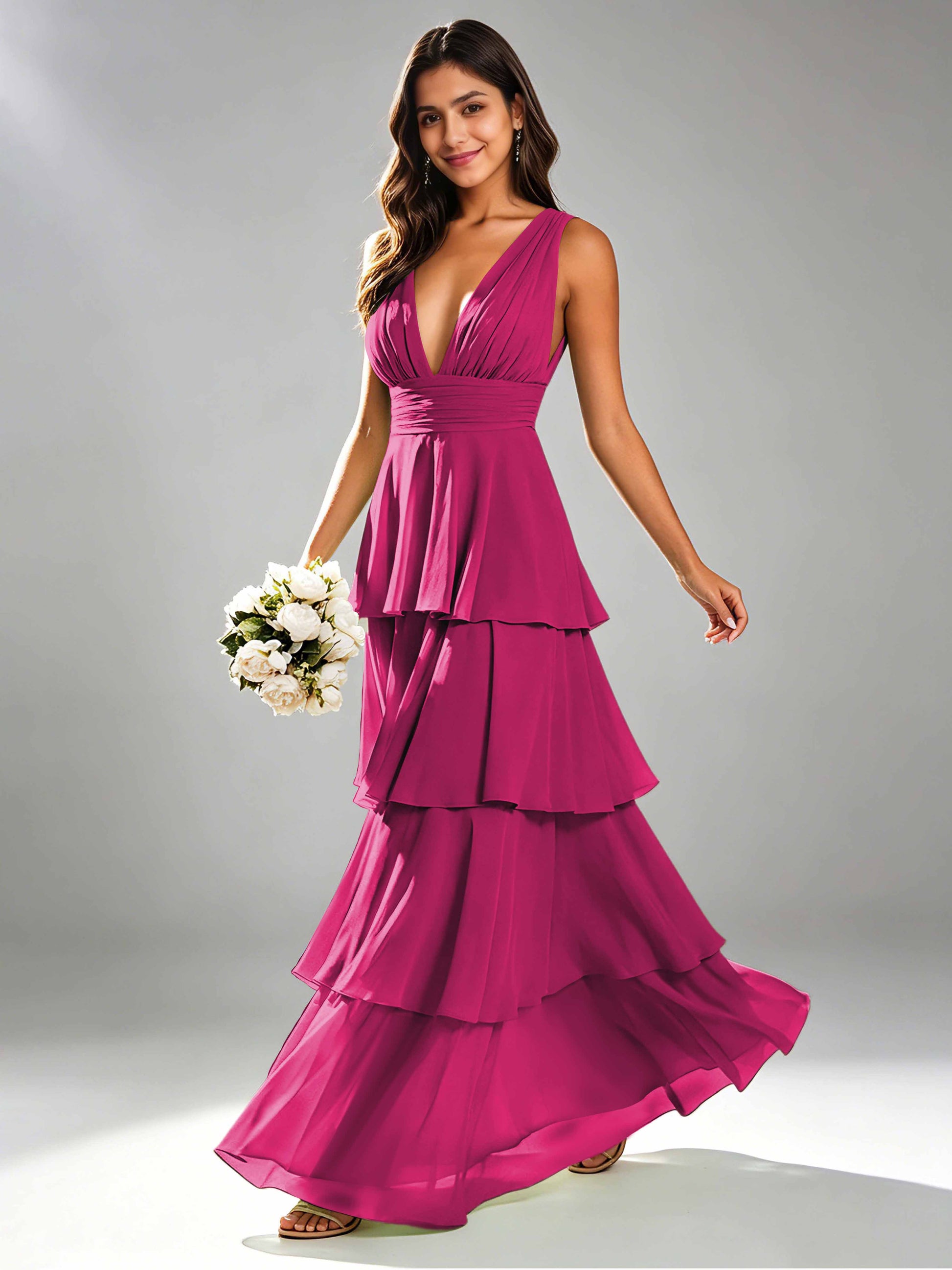 Tiered Chiffon Bridesmaid Dress for Wedding Garden Party