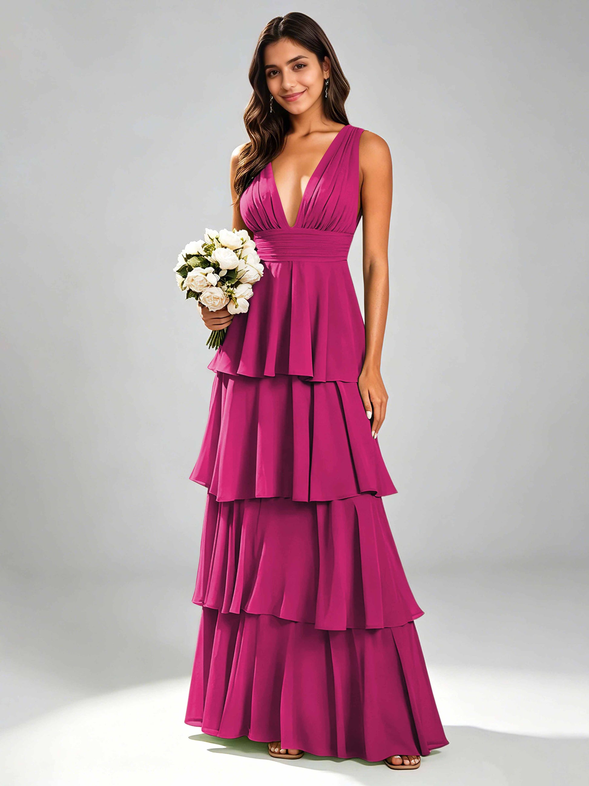 Tiered Chiffon Bridesmaid Dress for Wedding Garden Party