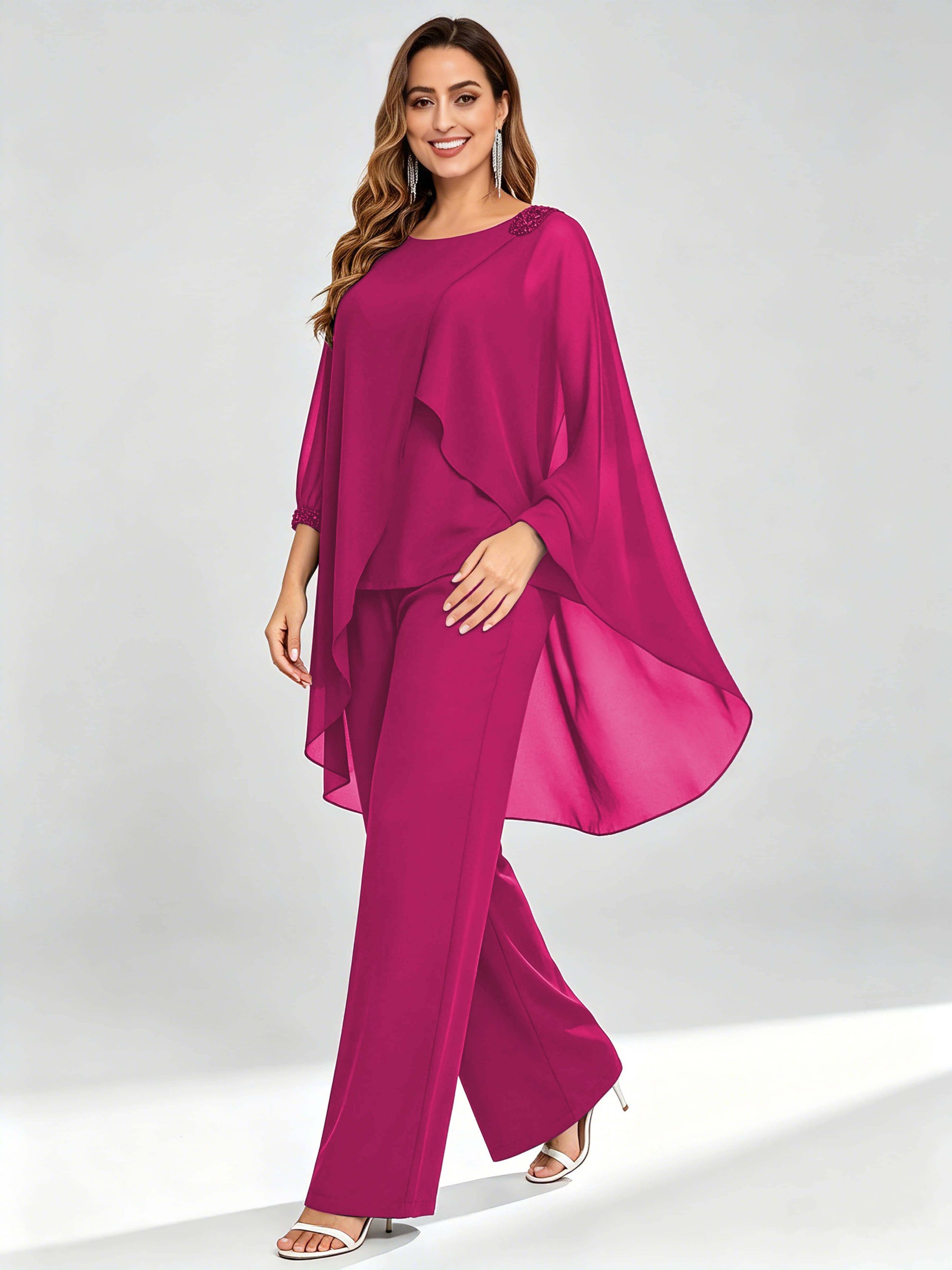 Asymmetric Chiffon 2 Pieces Mother of The Bride Pant Suits