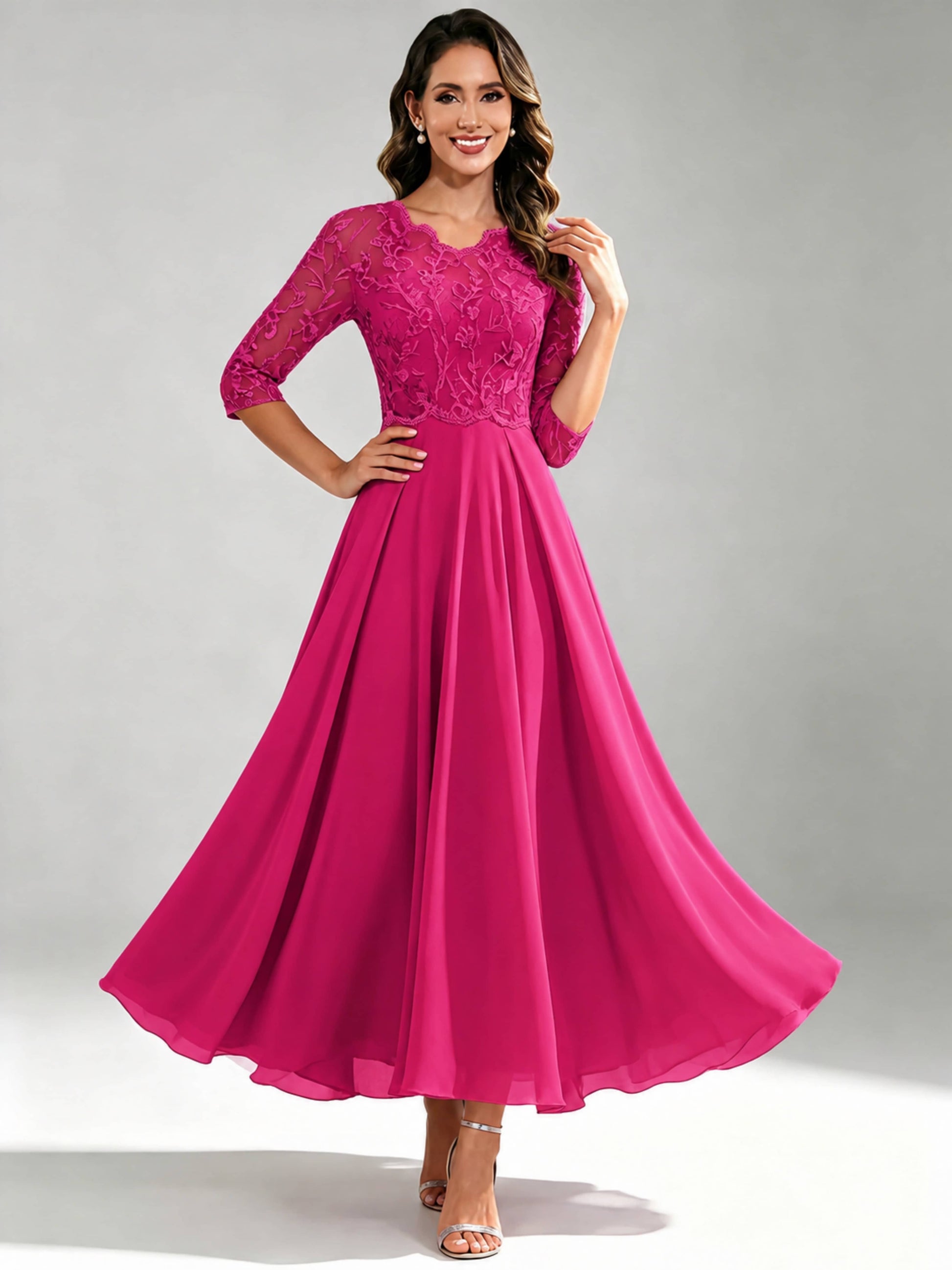 Lace Appliques Chiffon Dressy Mother of The Bride Dresses