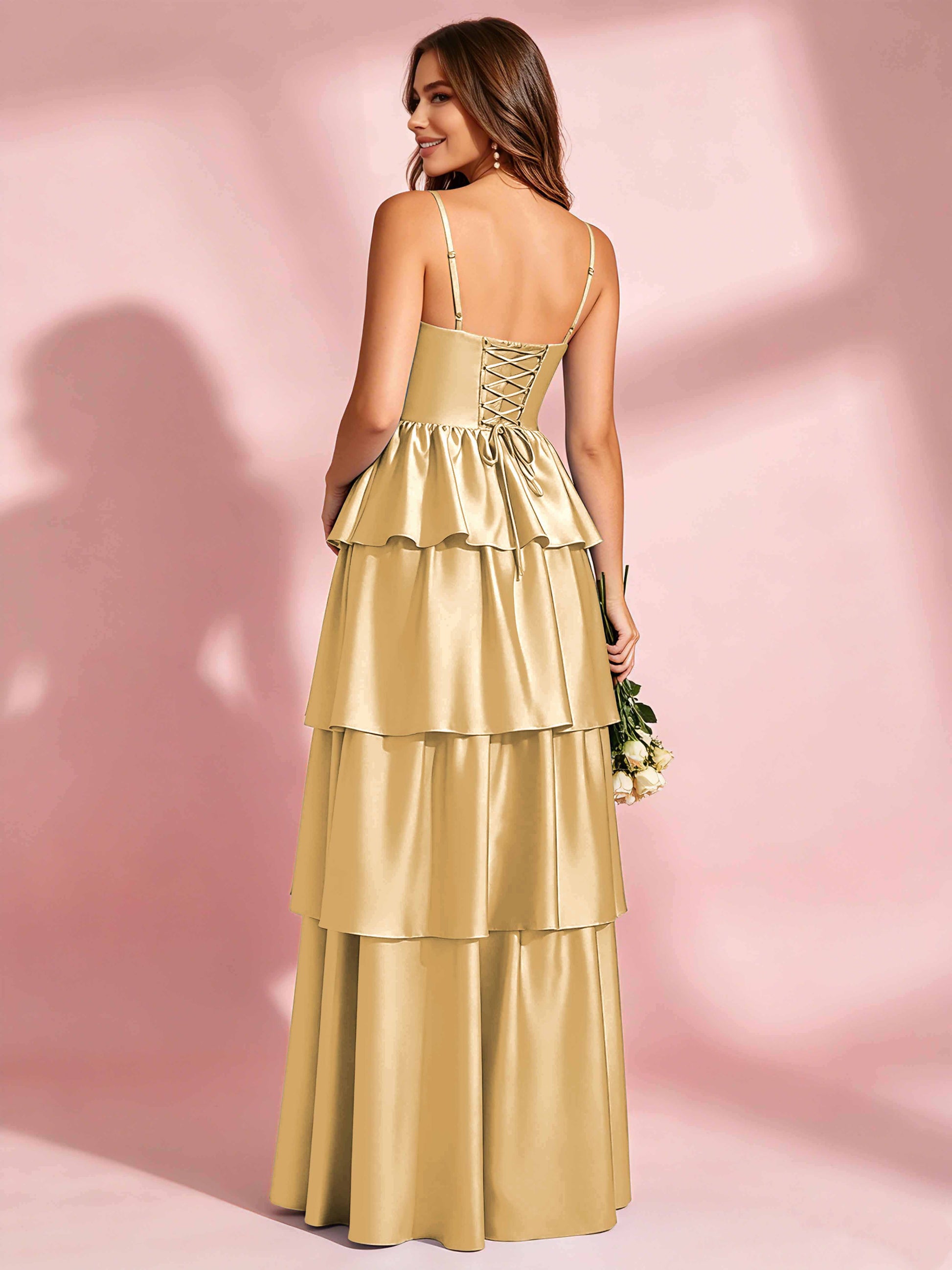 Satin Tiered Corset Bridesmaid Dresses Formal Evening Gown