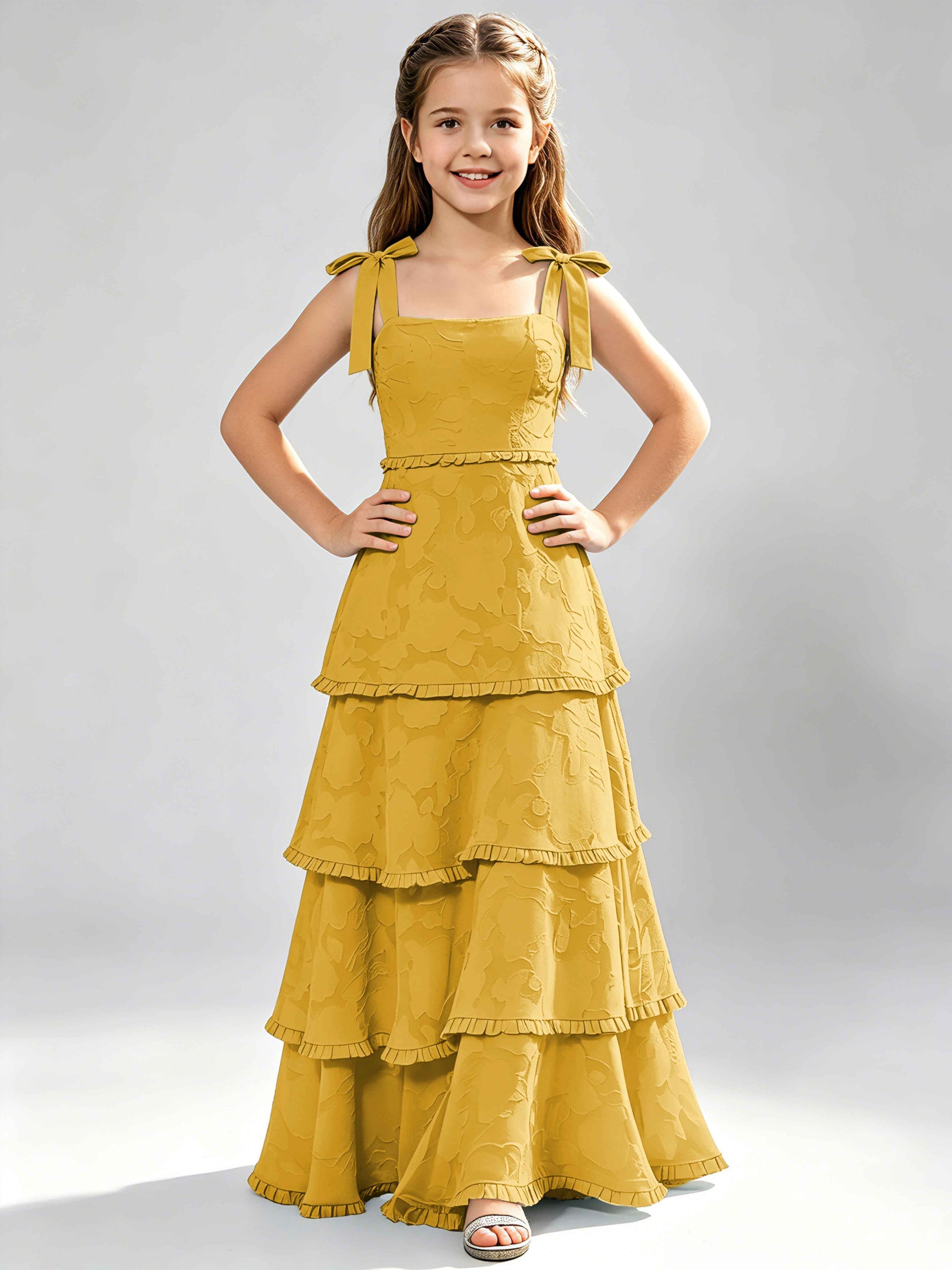 Spaghetti Straps Floral Burnout Chiffon Junior Bridesmaid Dresses