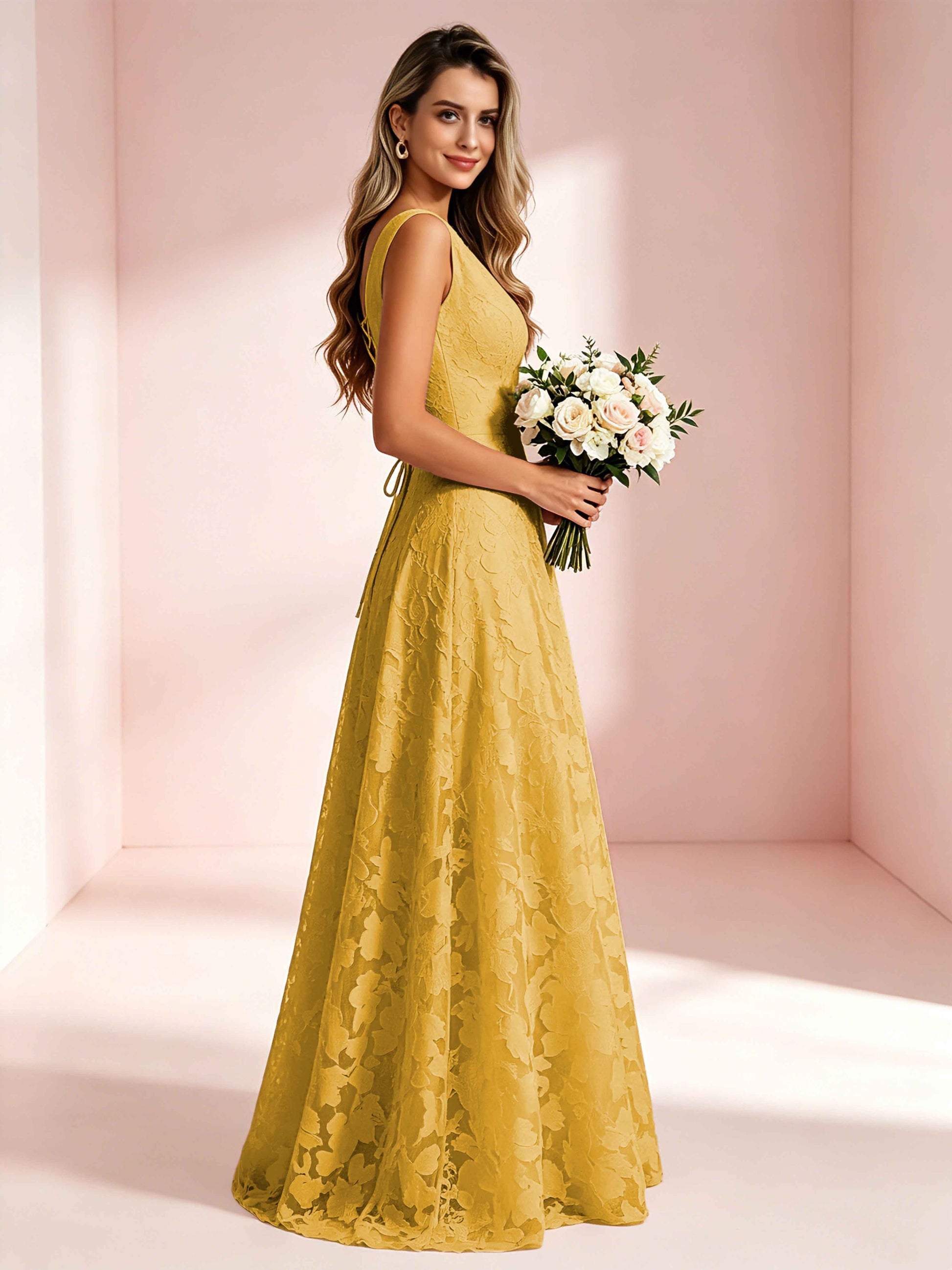Boat Neck Jacquard Chiffon Floor Length Bridesmaid Dresses
