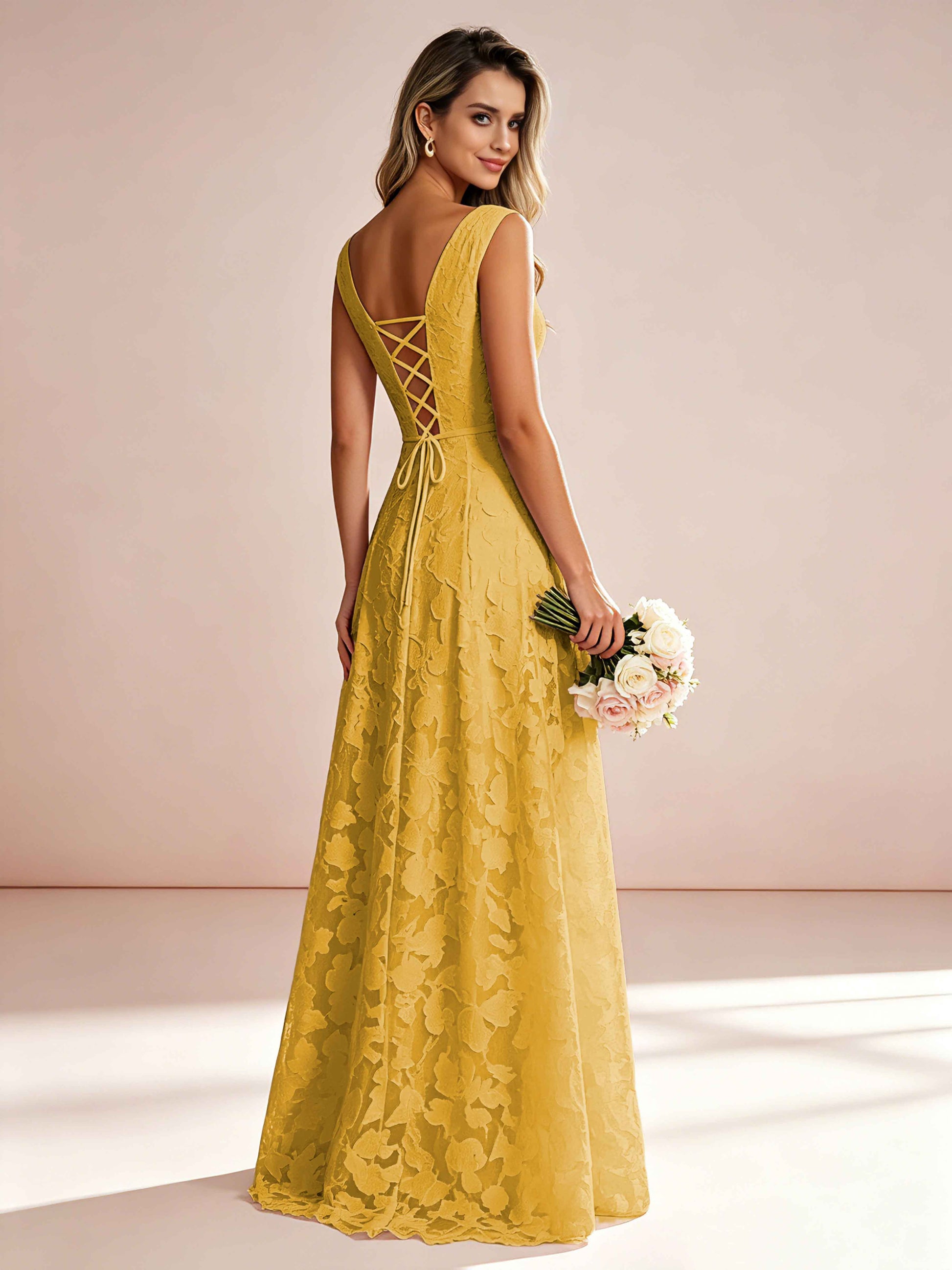 Boat Neck Jacquard Chiffon Floor Length Bridesmaid Dresses