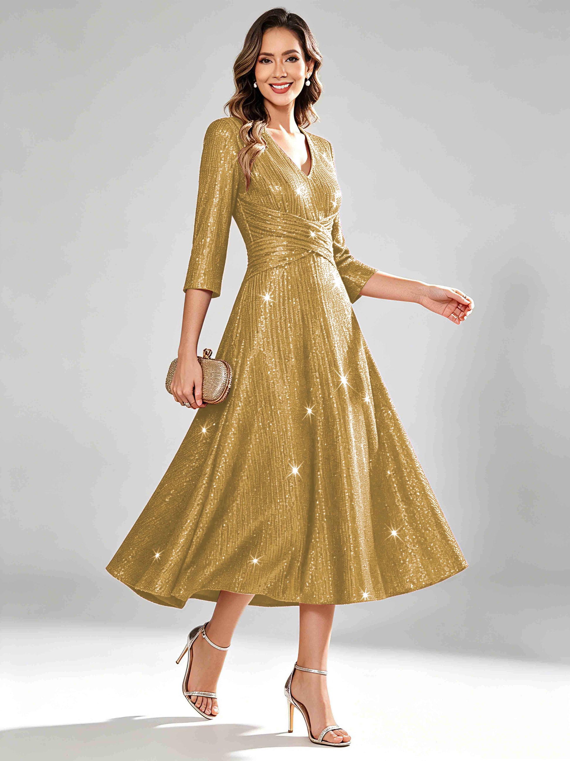 Sequin Sparkly 3/4 Sleeve Dressy Mother of The Bride Dresses