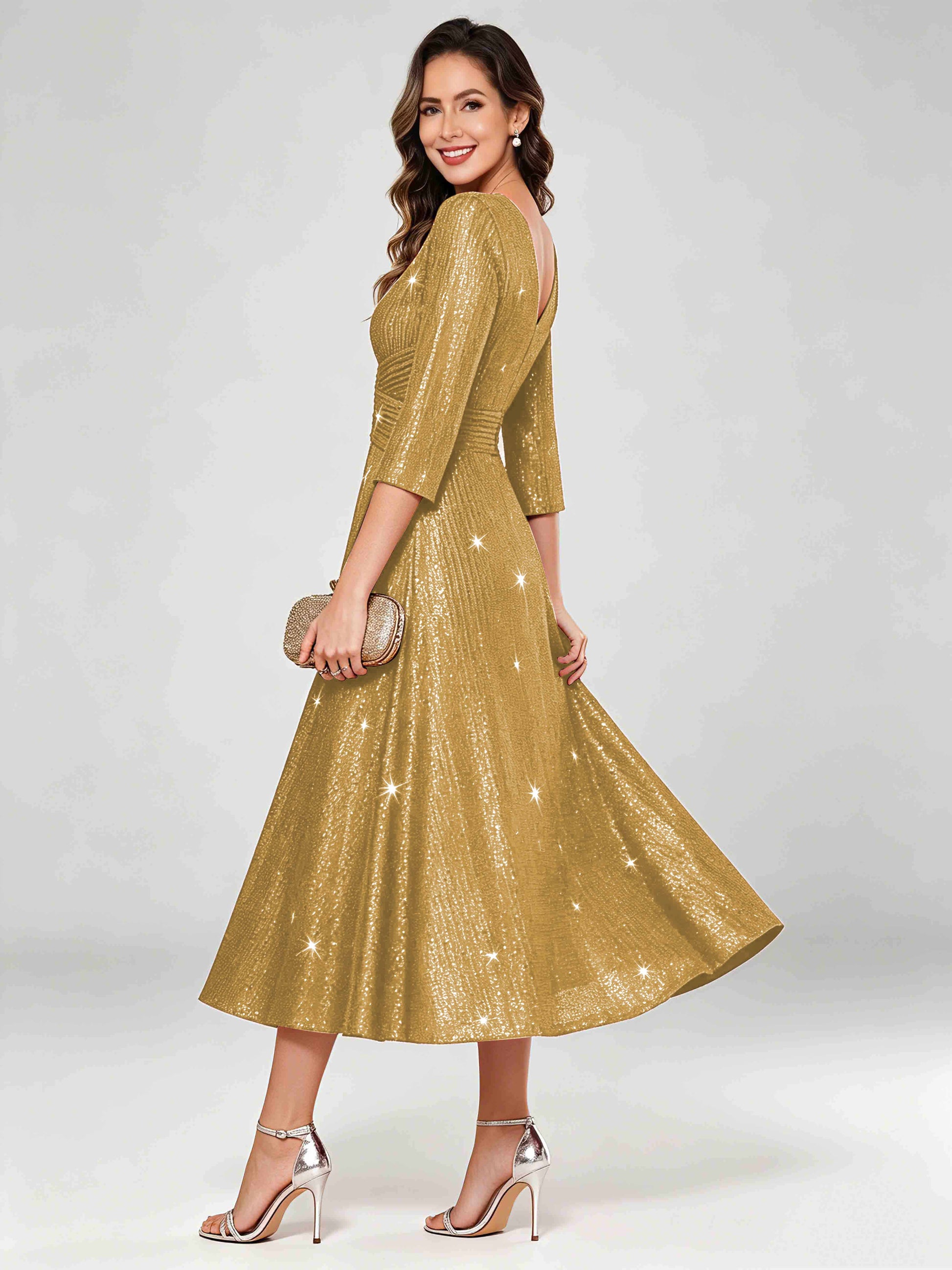 Sequin Sparkly 3/4 Sleeve Dressy Mother of The Bride Dresses