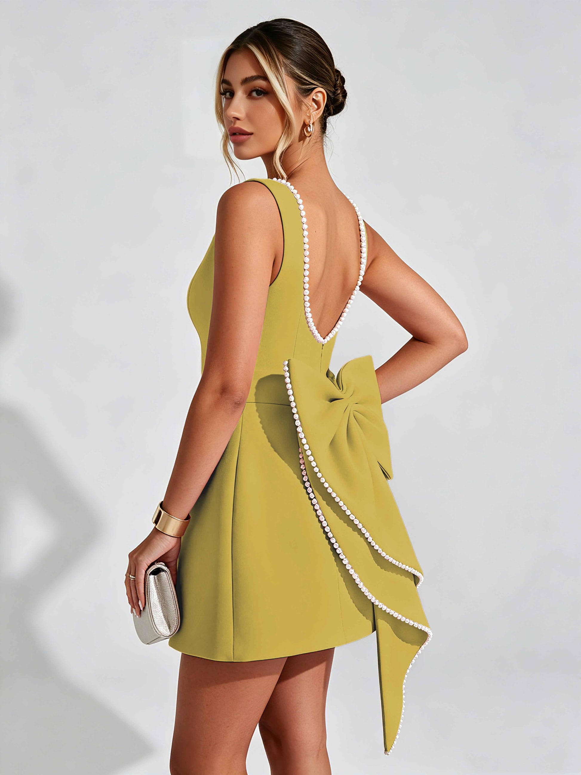 Satin Homecoming Dresses for Teens Short Prom Dress with Bow on Back