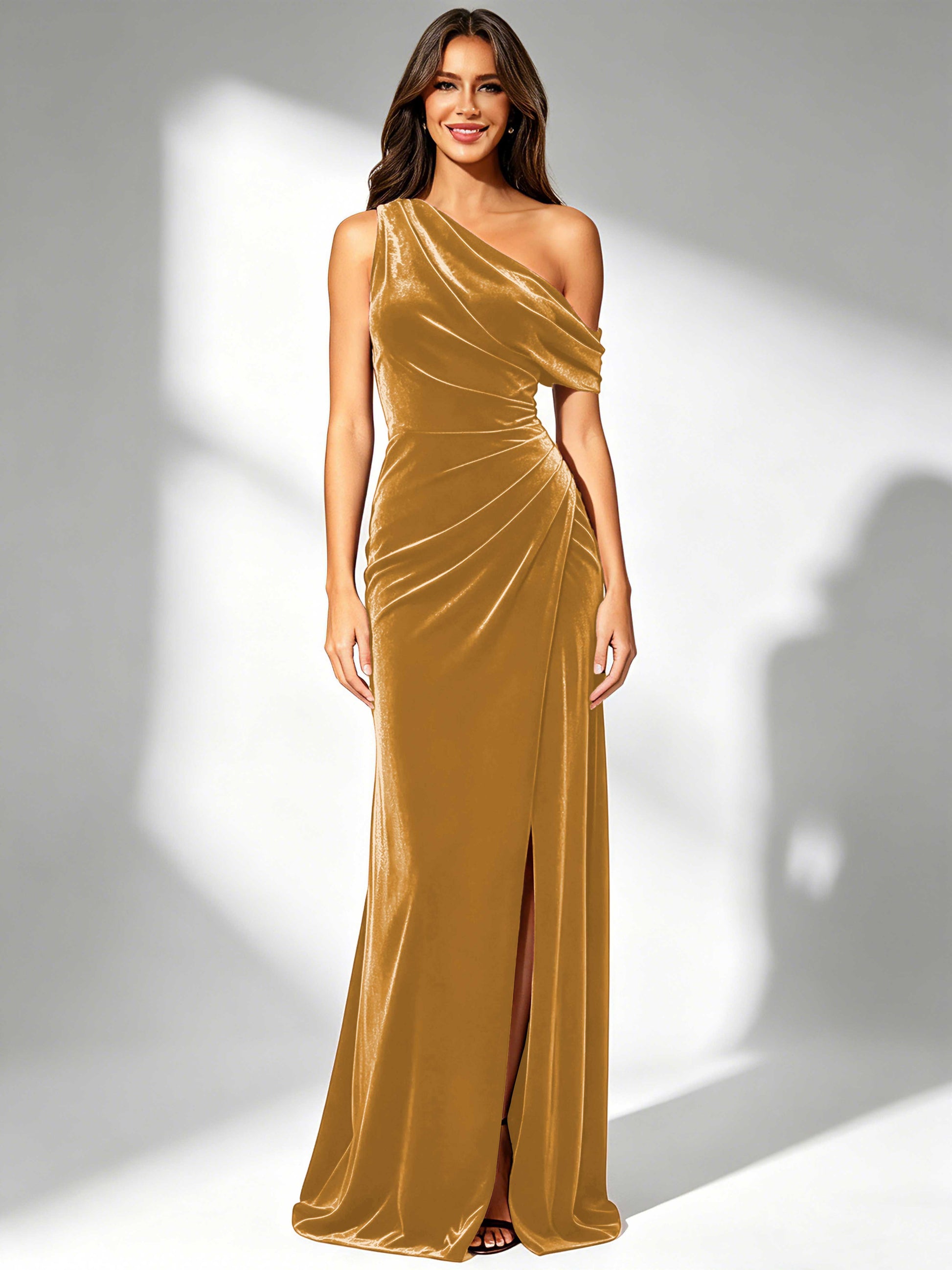 One Shoulder Velvet Bridesmaid Dresses for Women