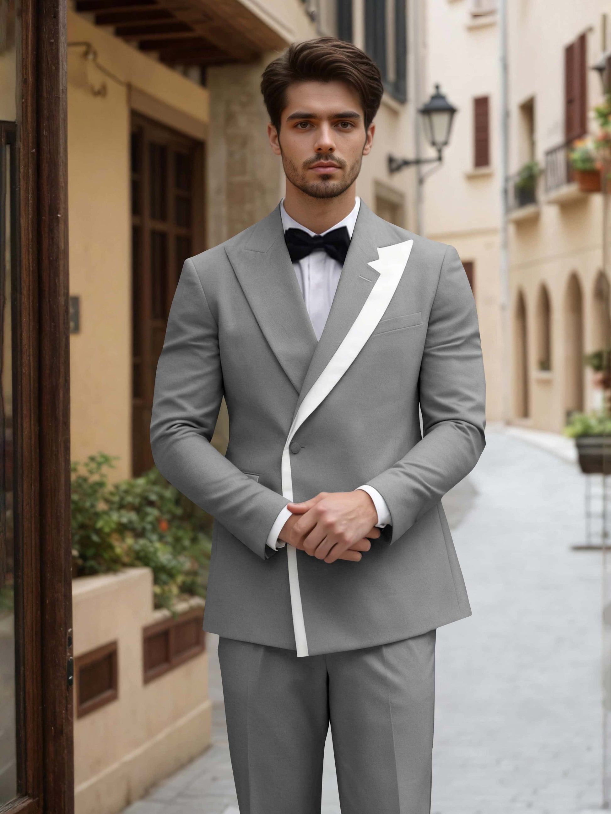 Trim Detail Timeless Peak Lapel Men's One Button 2 Pieces Wedding Suits