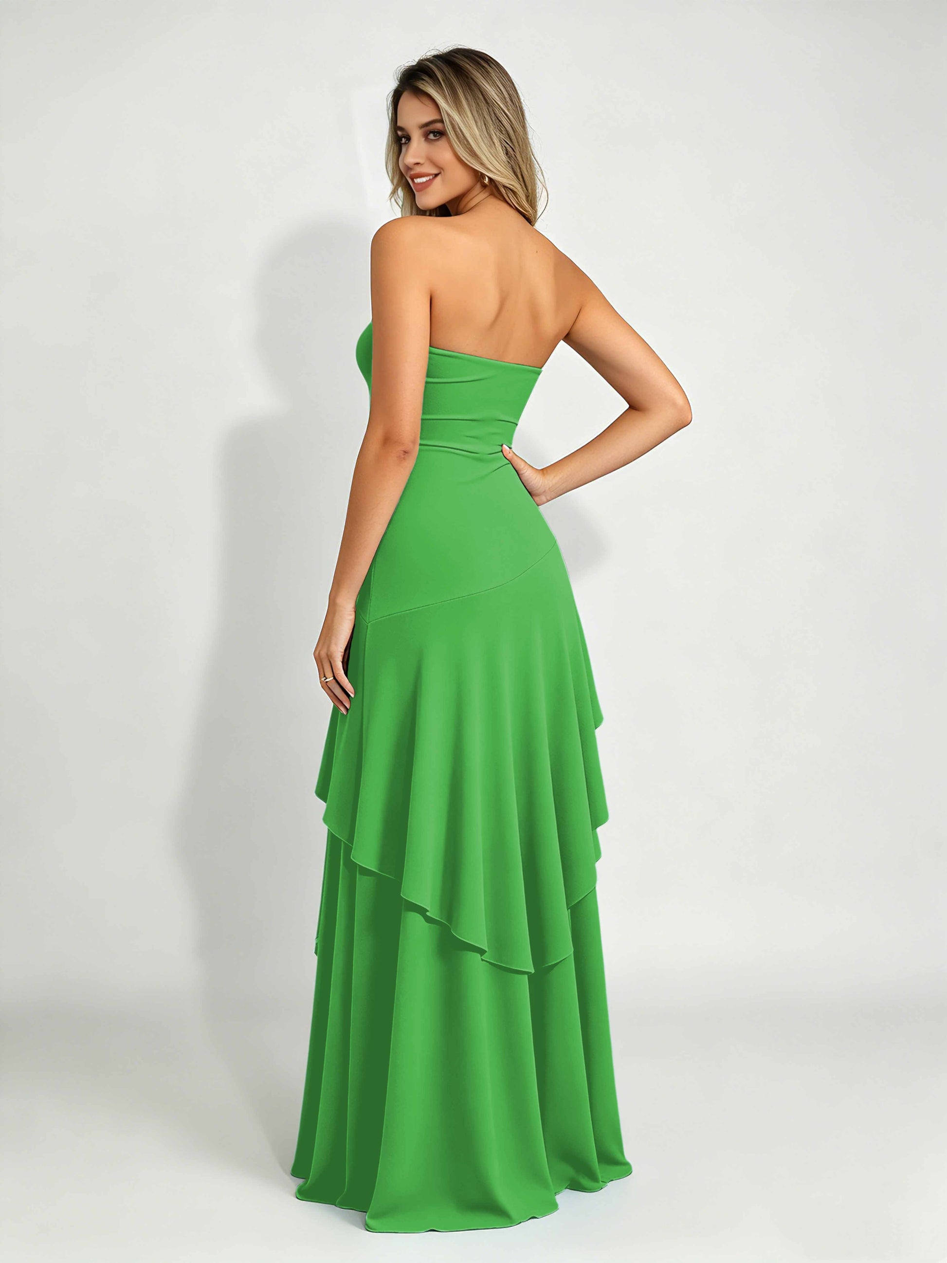 Spandex Tiered Ruffle Prom Dress High Low Homecoming Dresses
