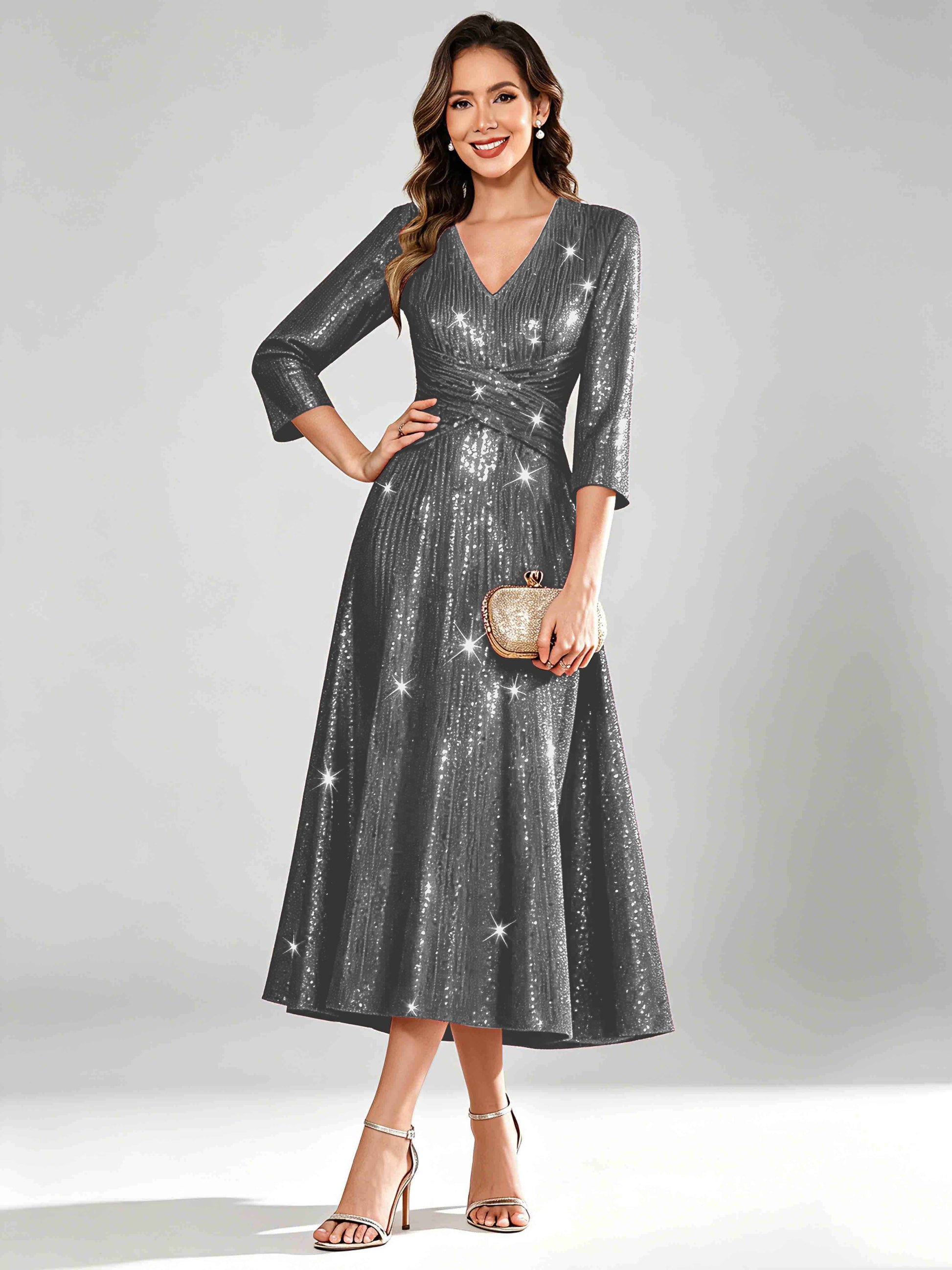 Sequin Sparkly 3/4 Sleeve Dressy Mother of The Bride Dresses