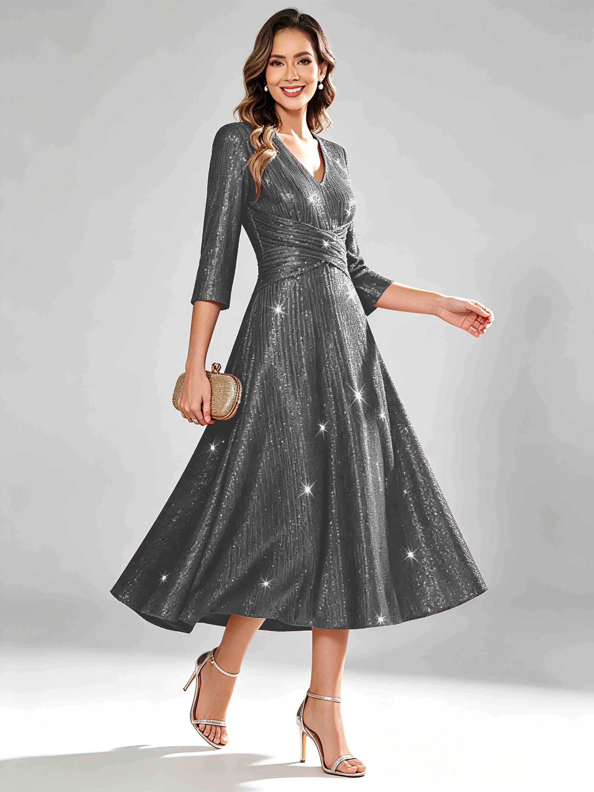 Sequin Sparkly 3/4 Sleeve Dressy Mother of The Bride Dresses