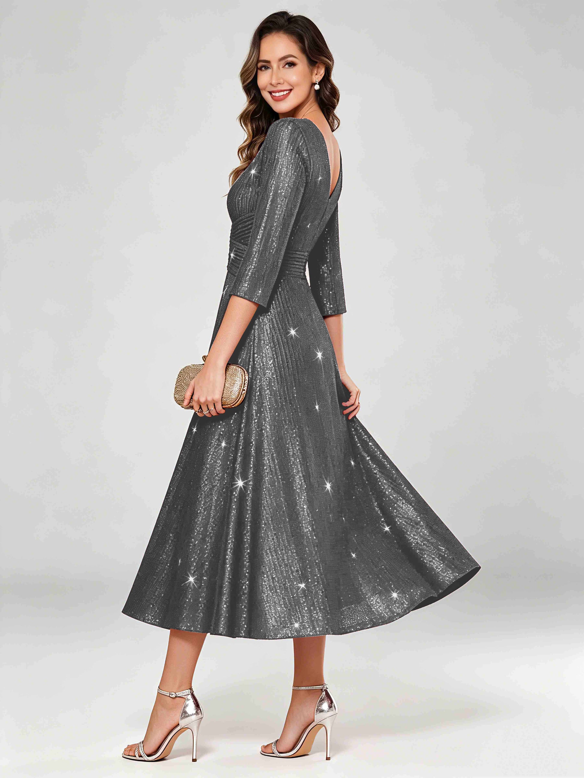Sequin Sparkly 3/4 Sleeve Dressy Mother of The Bride Dresses