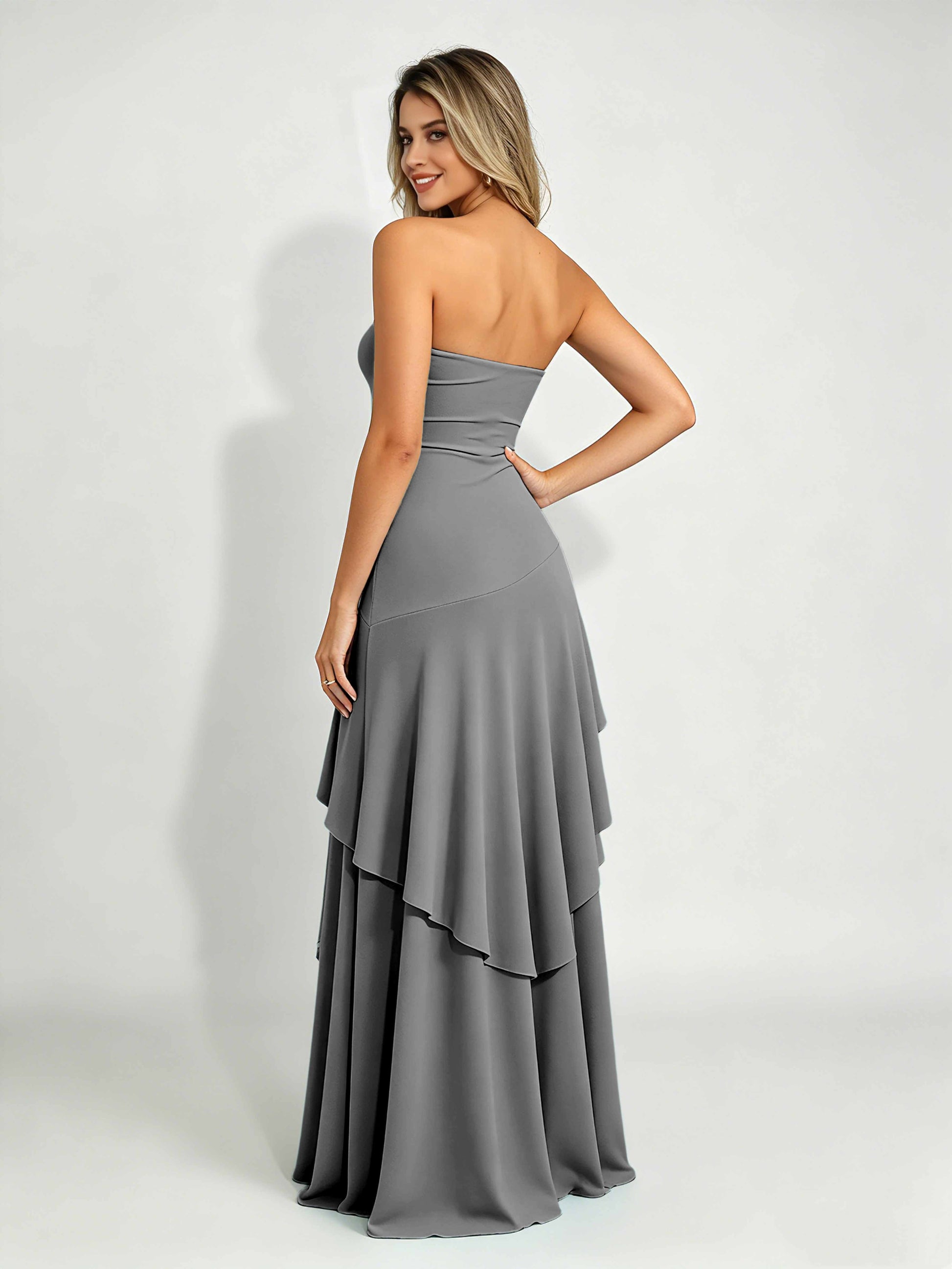 Spandex Tiered Ruffle Prom Dress High Low Homecoming Dresses