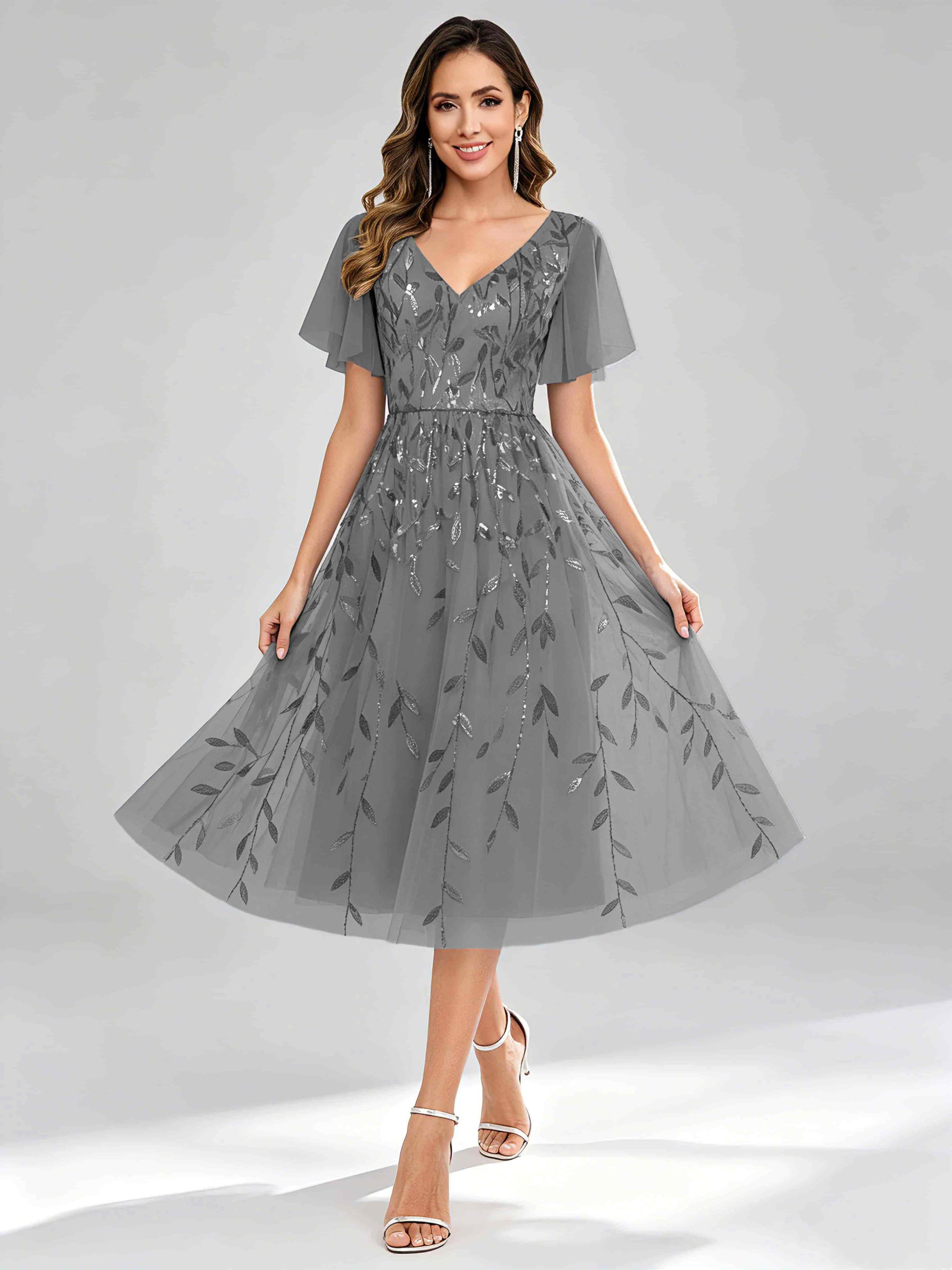 Modern A-Line Leaf Sequins Mother of the Bride & Groom Dresses