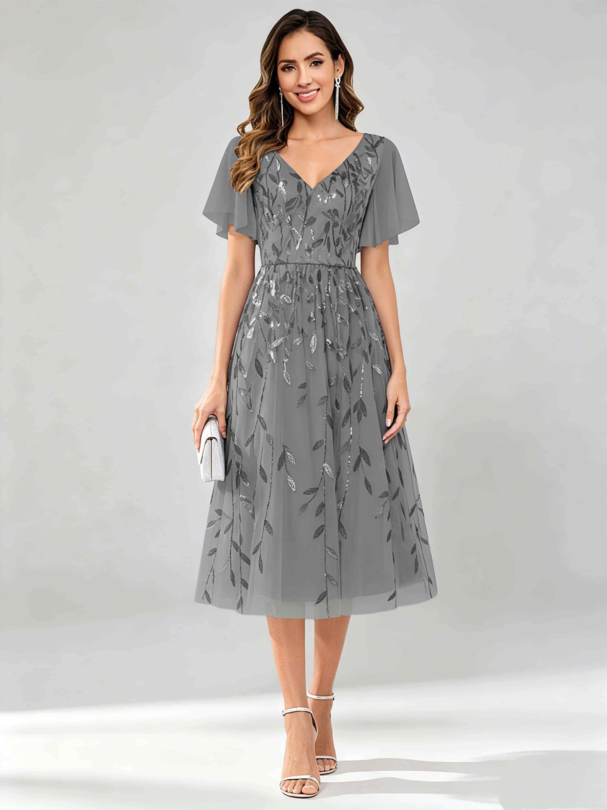 Modern A-Line Leaf Sequins Mother of the Bride & Groom Dresses