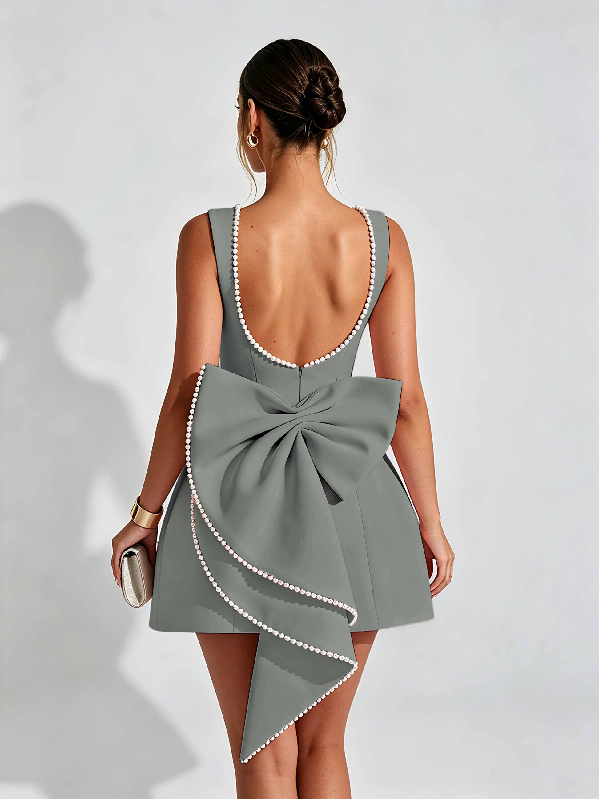 Satin Homecoming Dresses for Teens Short Prom Dress with Bow on Back