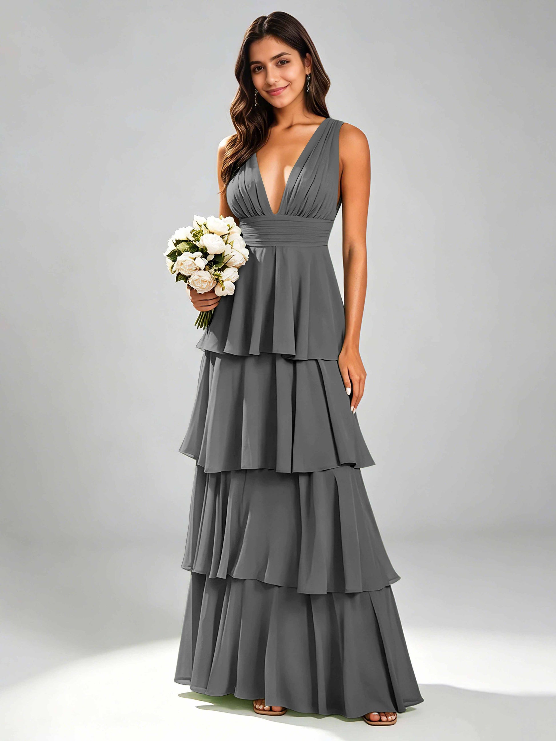 Tiered Chiffon Bridesmaid Dress for Wedding Garden Party
