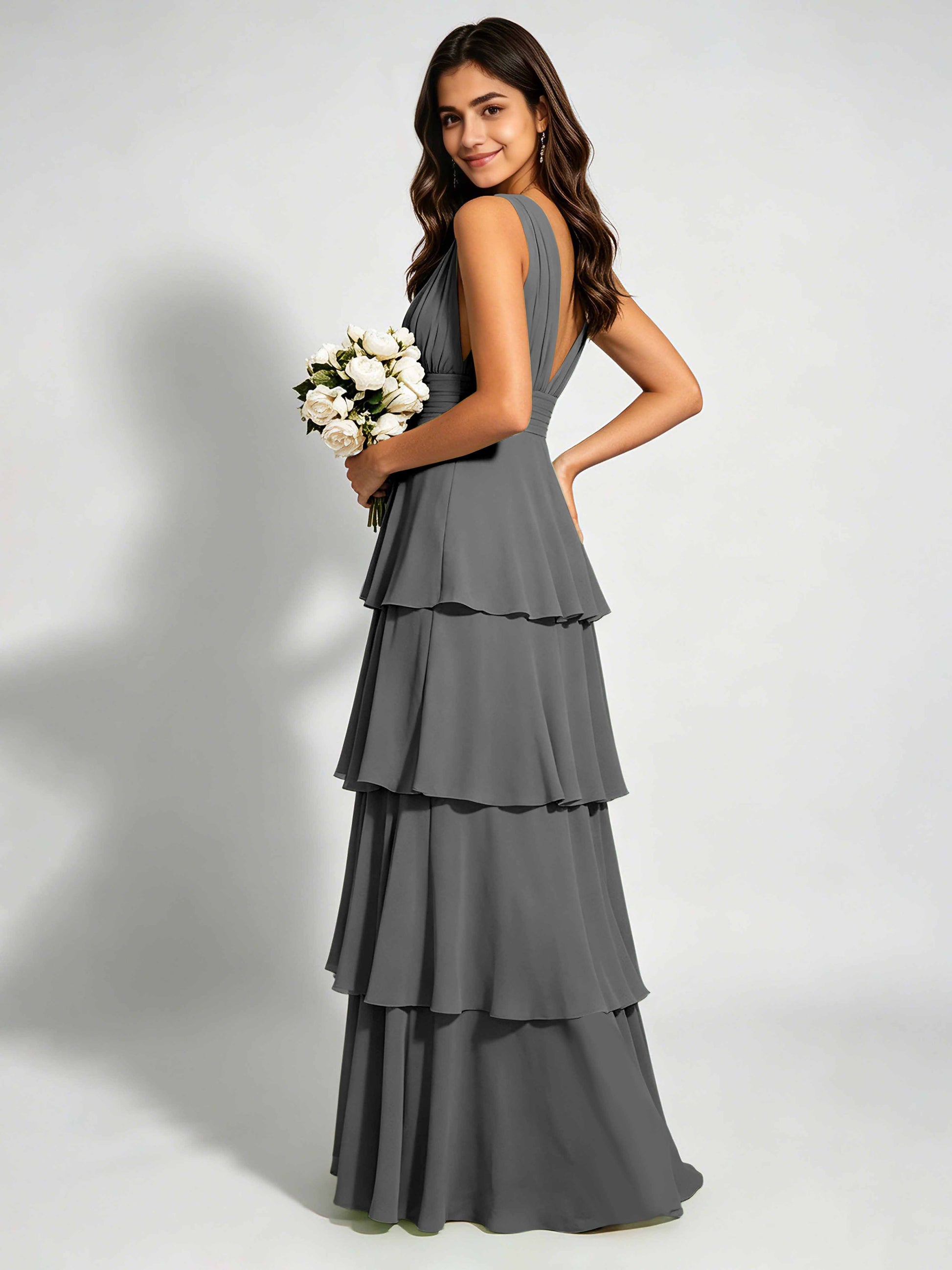 Tiered Chiffon Bridesmaid Dress for Wedding Garden Party