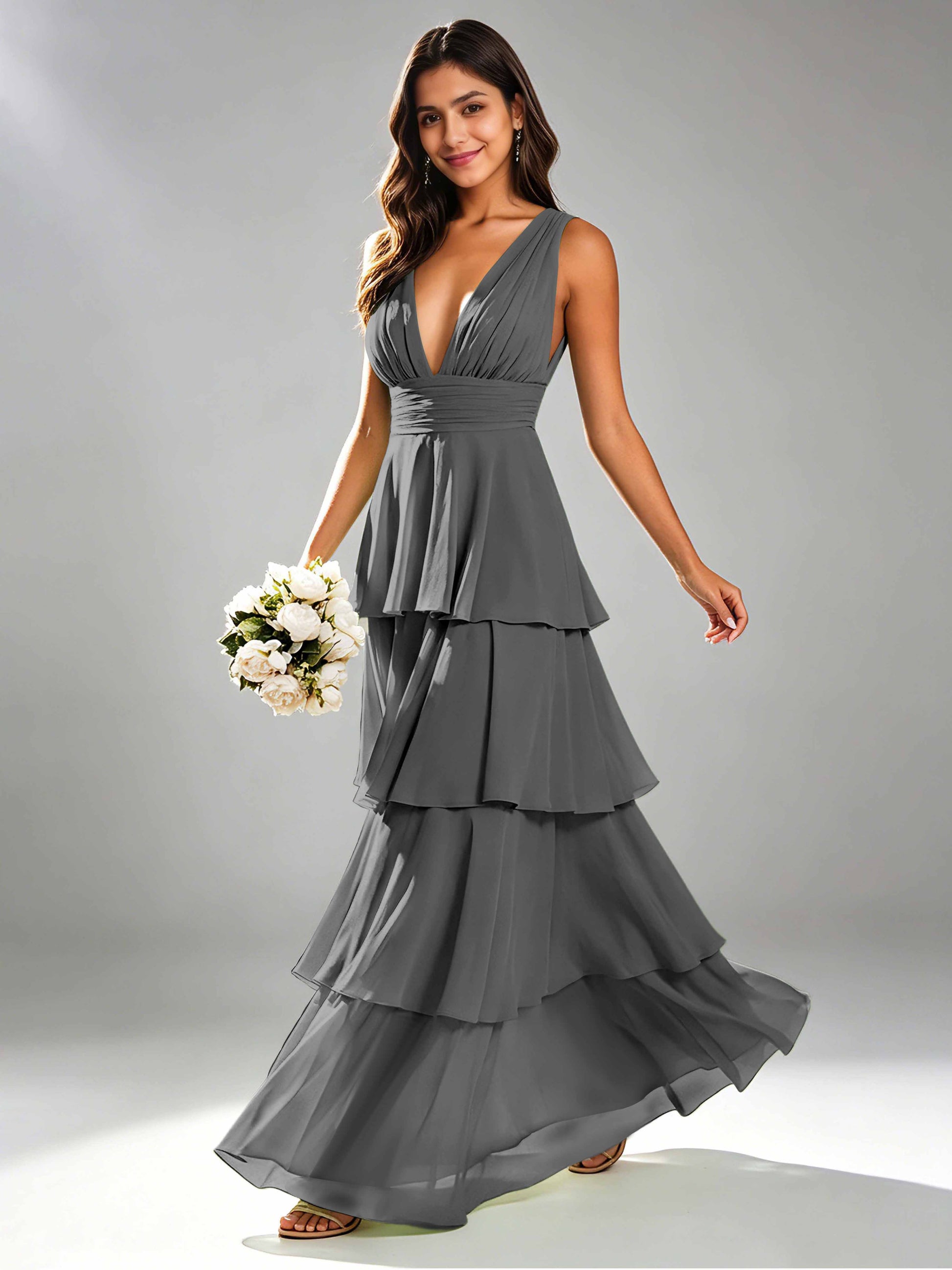 Tiered Chiffon Bridesmaid Dress for Wedding Garden Party