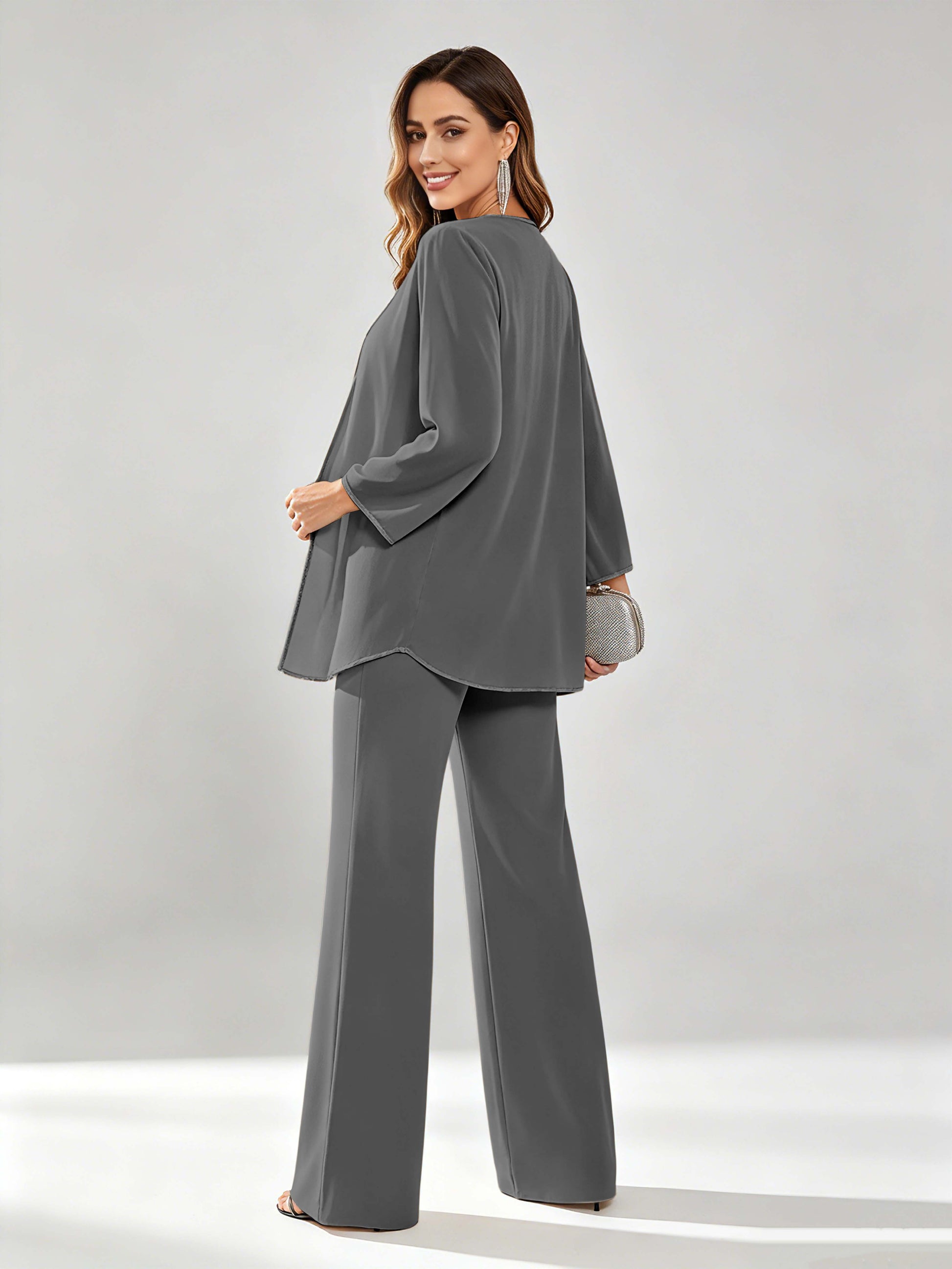 Chiffon Sequin 3 Pieces Mother of The Bride Pant Suits for Women