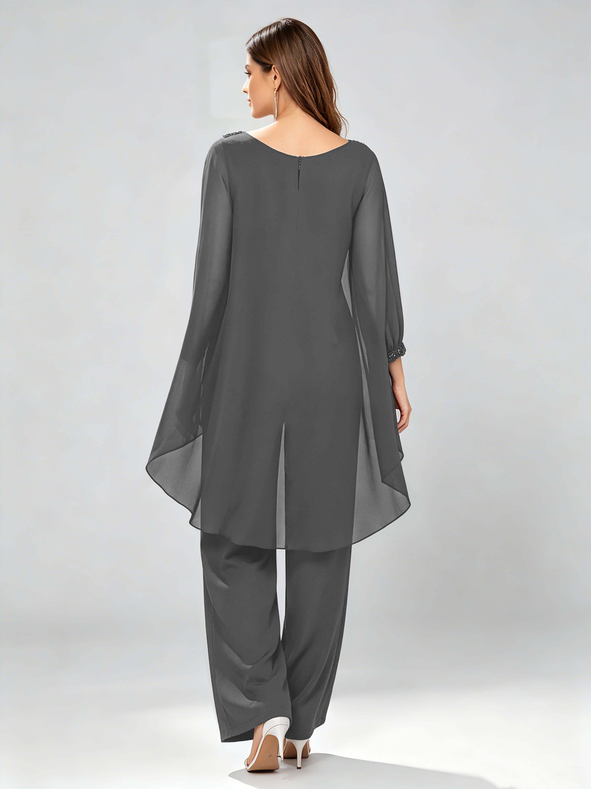 Asymmetric Chiffon 2 Pieces Mother of The Bride Pant Suits
