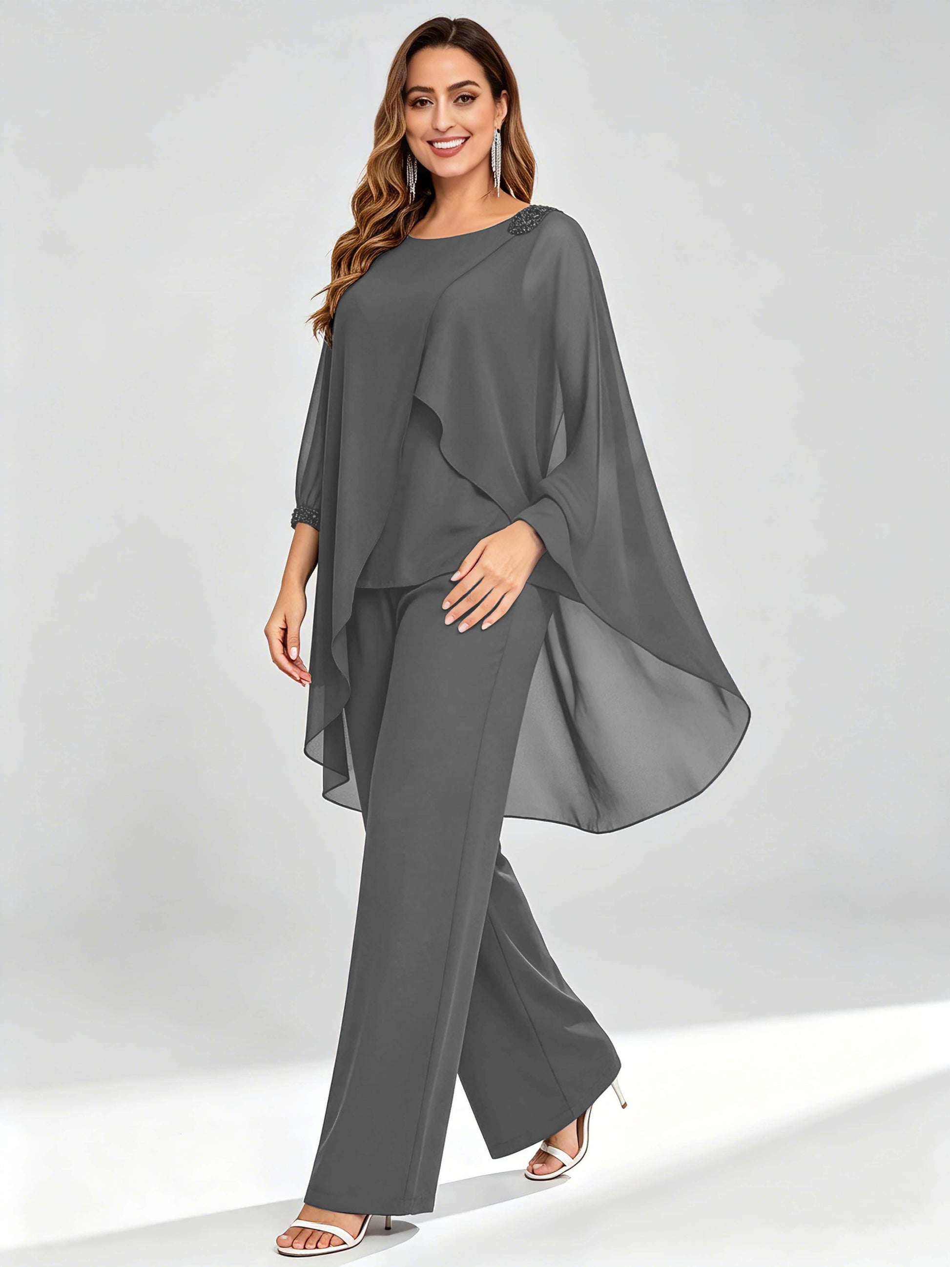 Asymmetric Chiffon 2 Pieces Mother of The Bride Pant Suits