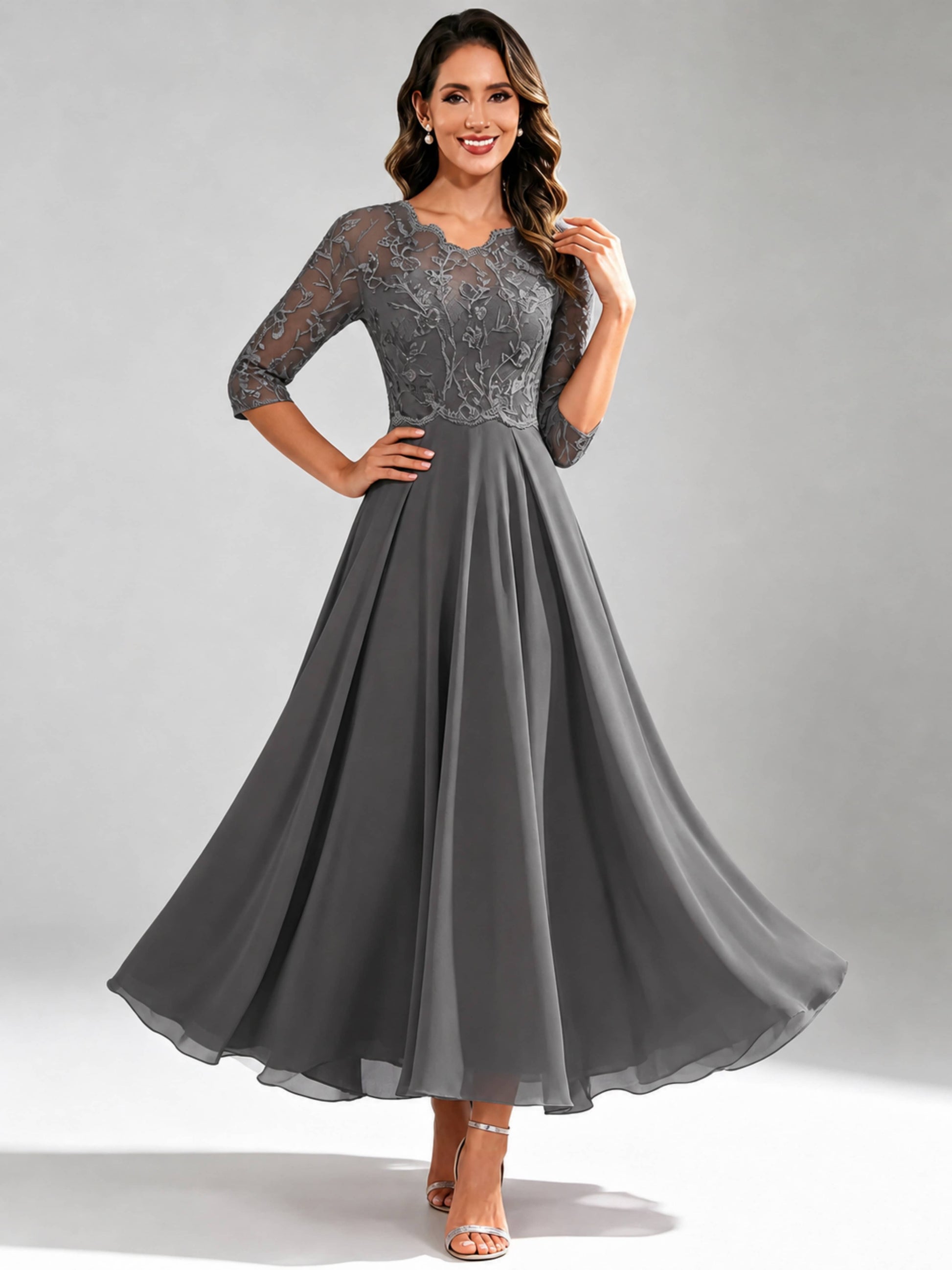 Lace Appliques Chiffon Dressy Mother of The Bride Dresses